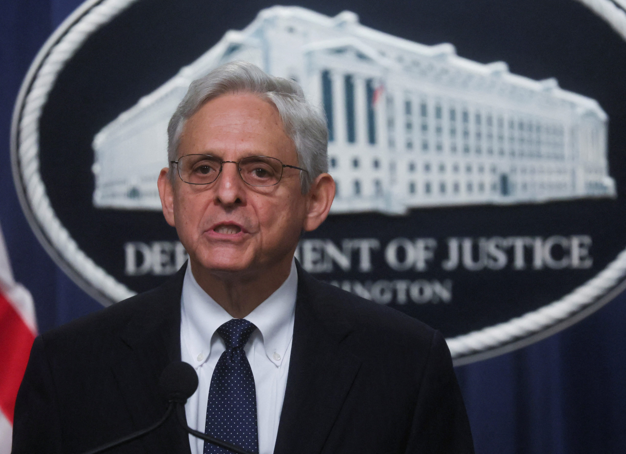 U.S. Attorney General Merrick Garland speaks about the FBI's search warrant served at former President Donald Trump's Mar-a-Lago estate in Florida during a statement at the U.S. Justice Department in Washington, U.S., August 11, 2022. REUTERS/Leah Millis