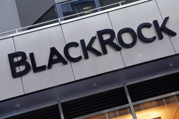 FILE PHOTO: The BlackRock logo is pictured outside their headquarters in the Manhattan borough of New York City, New York, U.S., May 25, 2021. REUTERS/Carlo Allegri
