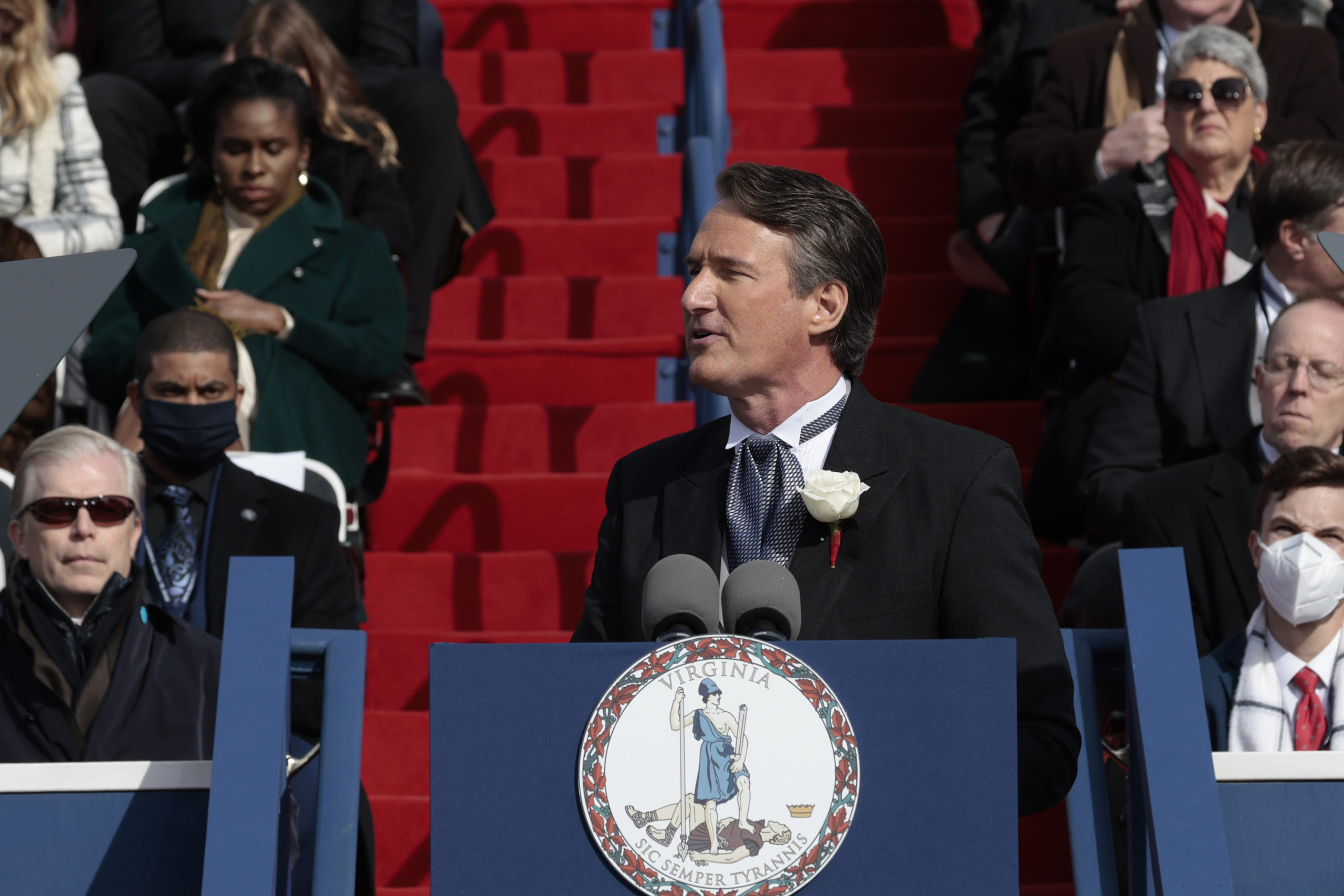 Virginia Governor Glenn Youngkin gives the inaugural address after being sworn in as the 74th governor of Virginia on the steps of the State Capitol on January 15, 2022 in Richmond, Virginia. Youngkin, who once served as co-CEO of the private equity firm The Carlyle Group, is the first Republican Governor elected to govern the Virginian commonwealth since 2009. (Photo by Anna Moneymaker/Getty Images)