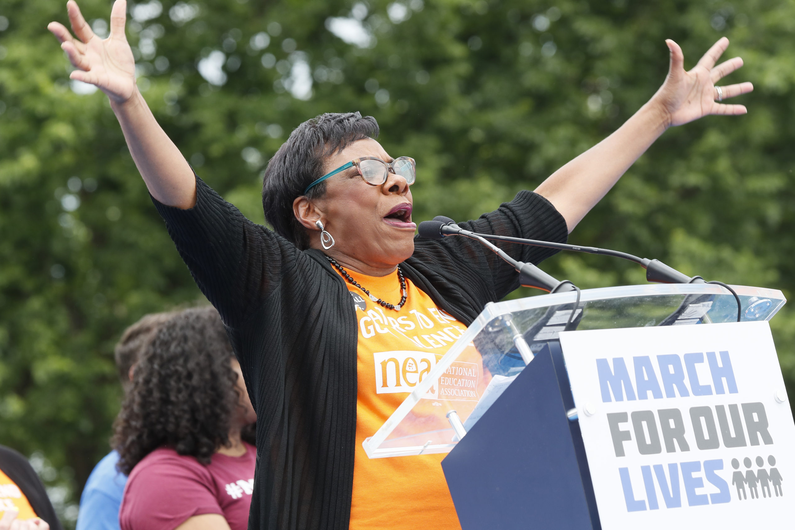 Rebecca S. Pringle speaks during March for Our Lives 2022 on June 11, 2022 in Washington, DC. Becky Pringle is the current president of the National Education Association and a lifelong educator. Amidst continued mass shootings at schools across the country, Becky has been an advocate for gun safety legislation to protect students and teachers from gun violence. (Photo by Paul Morigi/Getty Images for March For Our Lives)