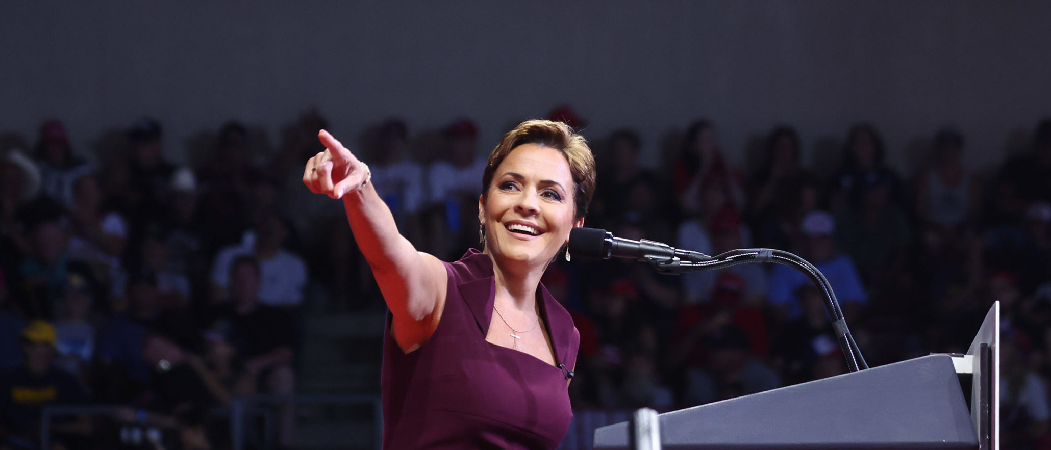 PRESCOTT VALLEY, ARIZONA - JULY 22: Republican candidate for governor Kari Lake speaks at a 'Save America' rally by former President Donald Trump in support of Arizona GOP candidates on July 22, 2022 in Prescott Valley, Arizona. Arizona's primary election will take place August 2. (Photo by Mario Tama/Getty Images)