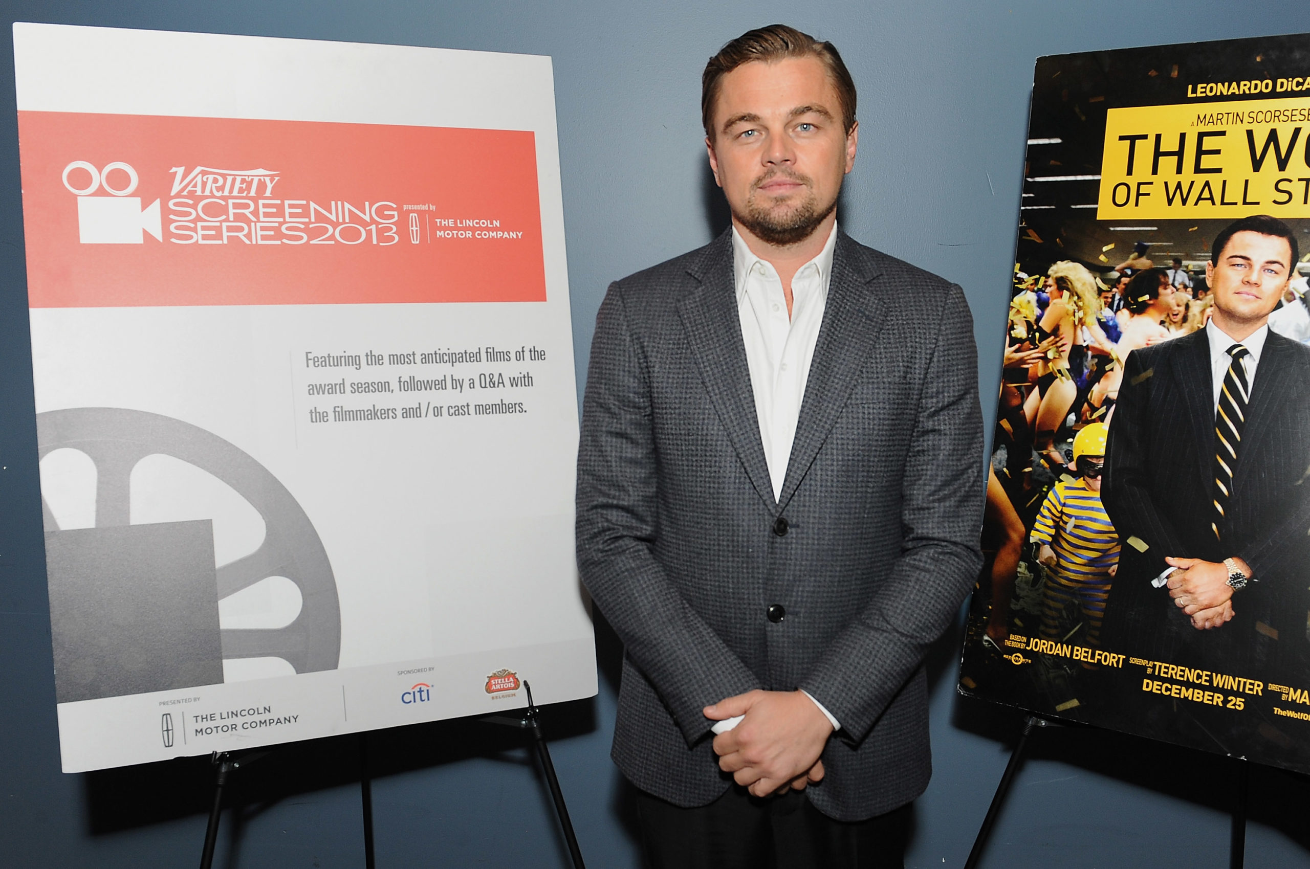 HOLLYWOOD, CA - FEBRUARY 10: Actor Leonardo DiCaprio attends the 2014 Variety Screening Series of 'The Wolf of Wall Street' at ArcLight Hollywood on February 10, 2014 in Hollywood, California.