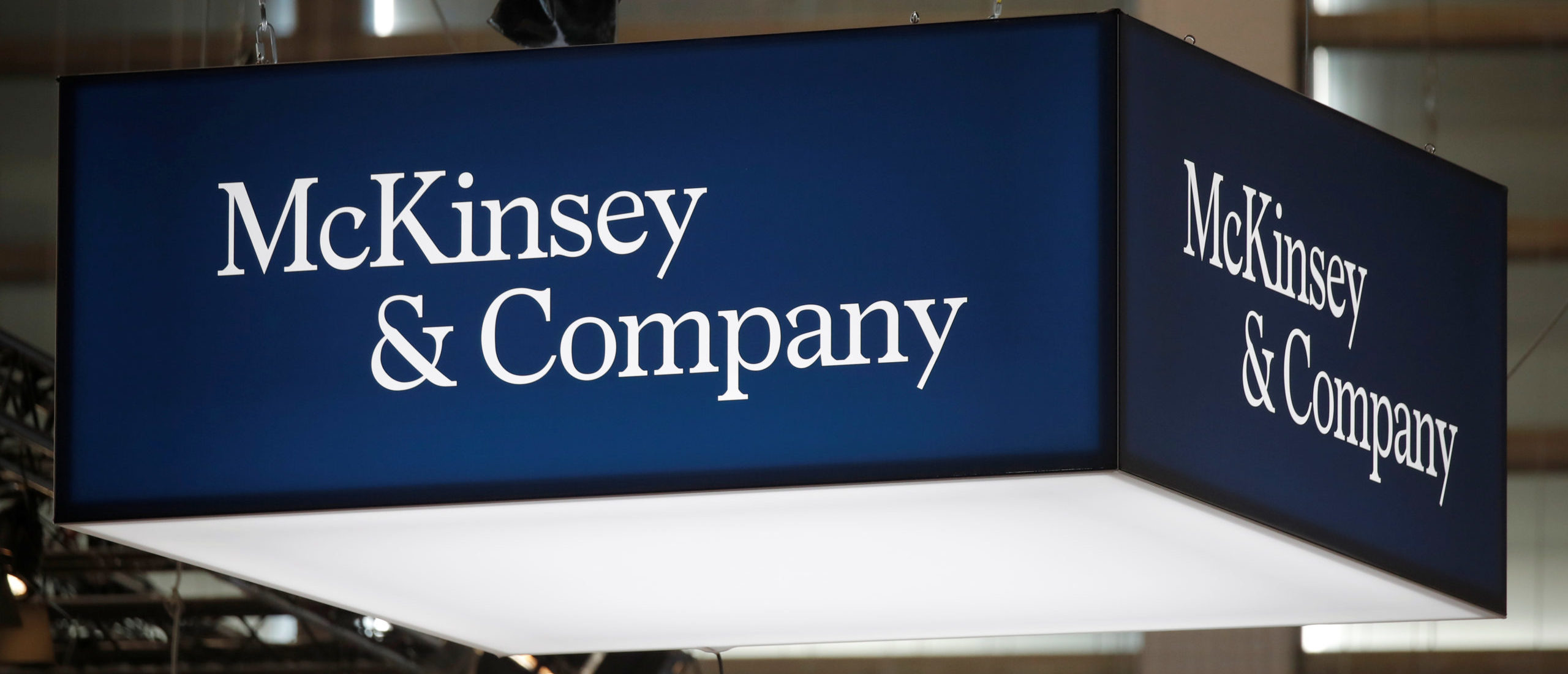 The logo of consulting firm McKinsey and Company is seen at the high profile startups and high tech leaders gathering, Viva Tech,in Paris, France May 16, 2019. REUTERS/Charles Platiau
