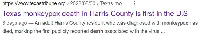 Texas Tribune runs a misleading headline about a patient who died with monkeypox. (Screenshot/Google Search)
