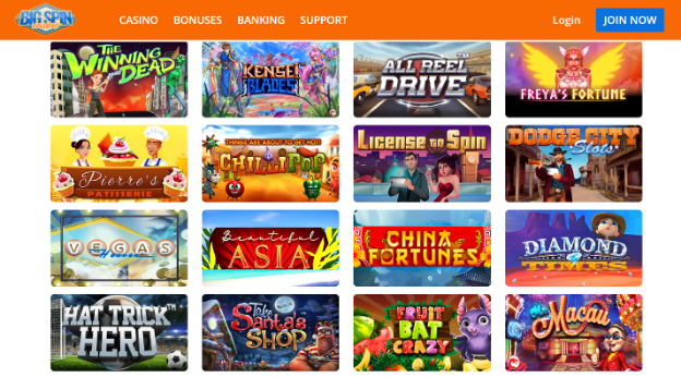 Screenshot of BigSpin Casino, featuring a variety their online casino games | Best Online Casino