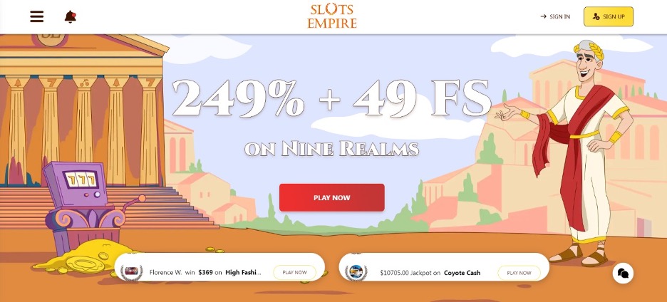 screenshot of Slots Empire, featuring their Roman theme | Best Online Casino