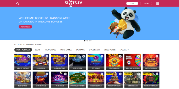 Screenshot of Slots.lv’s game page and welcome bonus | Best Online Casino