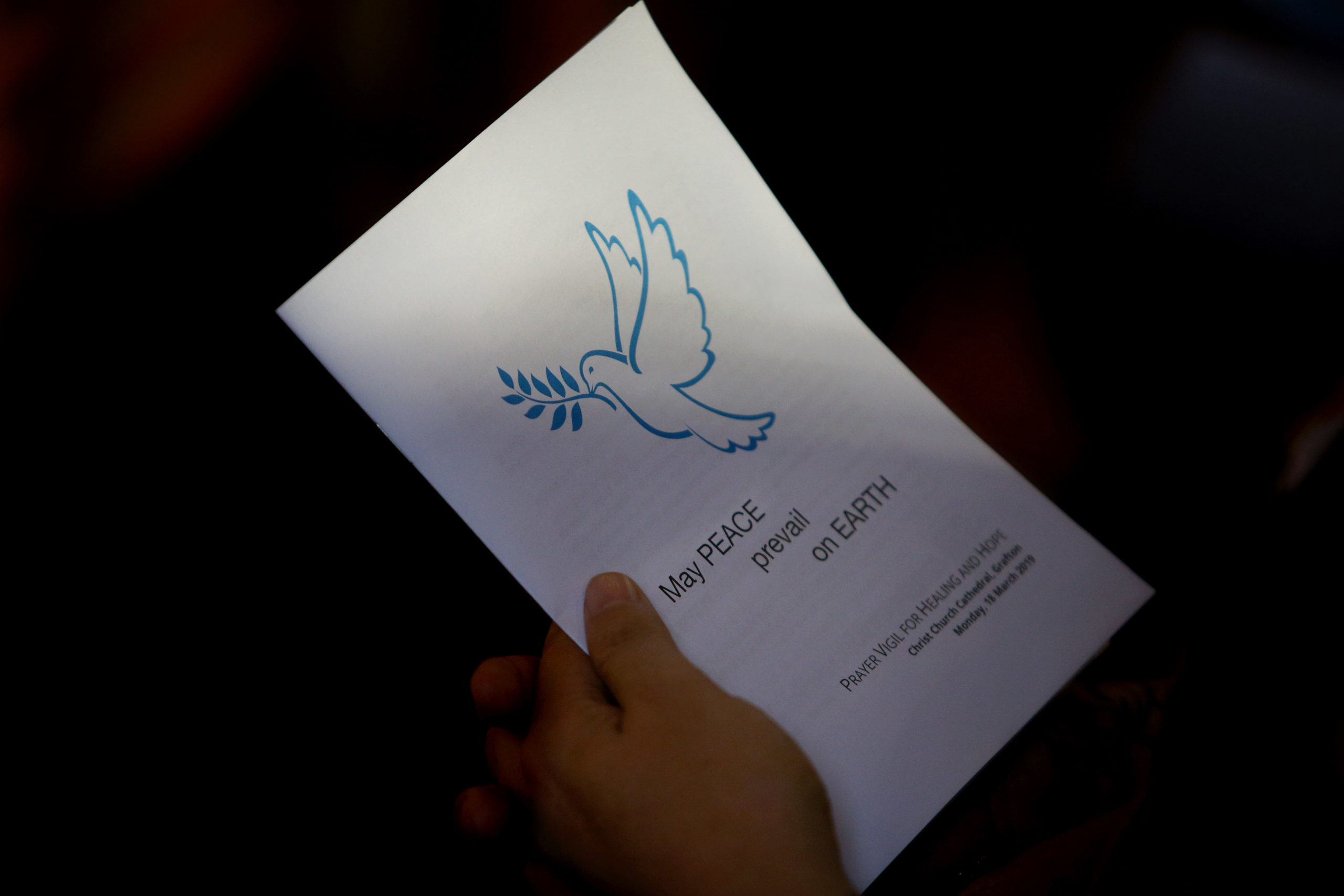 A women holds a service booklet during a prayer vigil conducted by Dean, Reverend Dr Gregory Jenks in solidarity with the families and victims of the Christchurch attacks, the vigil was held at the Christ Church Cathedral on March 18, 2019 in Grafton, Australia. Australian-born resident of Dunedin, Brenton Harris Tarrant grew up in the Australian town of Grafton where he reportedly attended Grafton High School and worked at a local Gym. He has been charged with murder following attacks on the Al Noor mosque and Linwood mosque in Christchurch on Friday, 15 March which took the lives of 50 people and many injured still remain in hospital. The attack is the worst mass shooting in New Zealand's history. (Photo by Lisa Maree Williams/Getty Images)