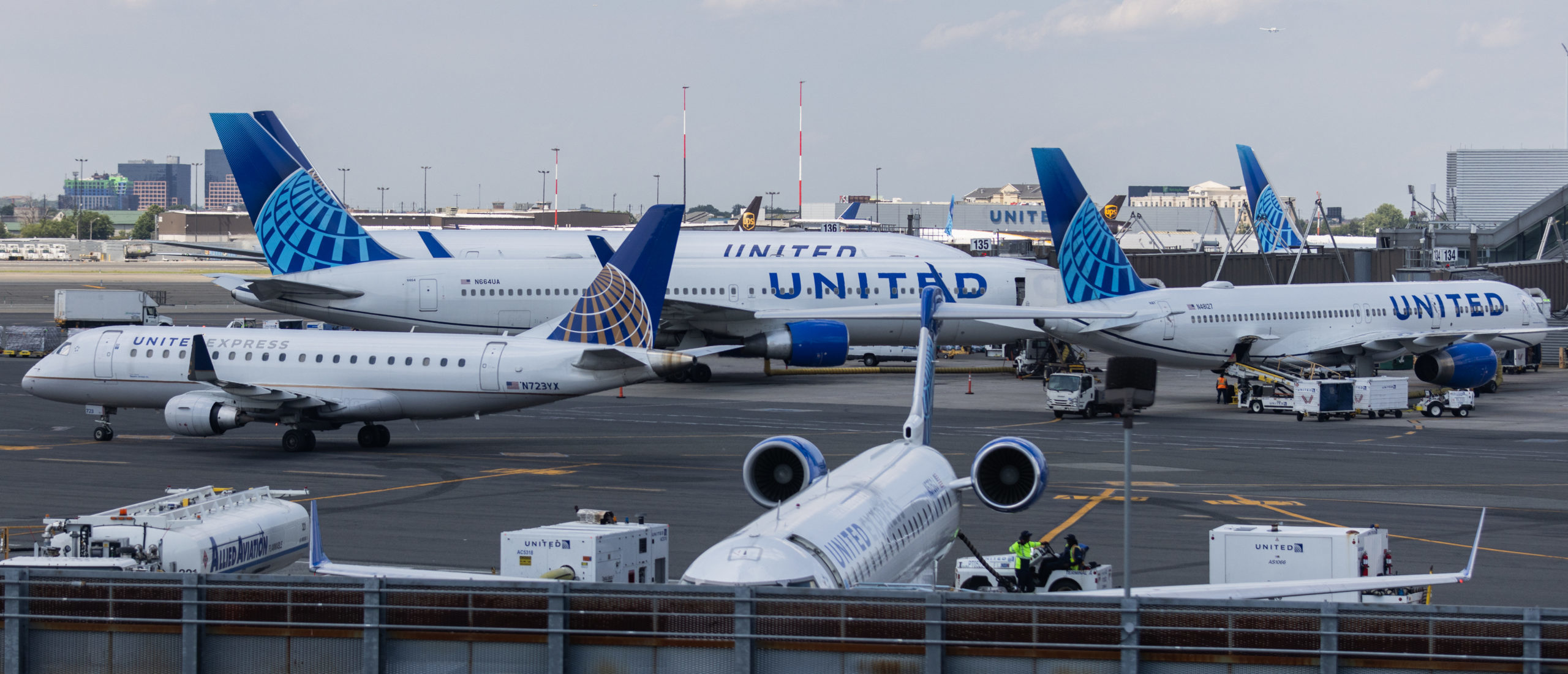 NEWARK, NJ - JULY 01: United Airlines aircraft are seen at Newark Liberty International Airport (EWR) on July 1, 2022 in Newark, New Jersey. (Photo by Jeenah Moon/Getty Images)