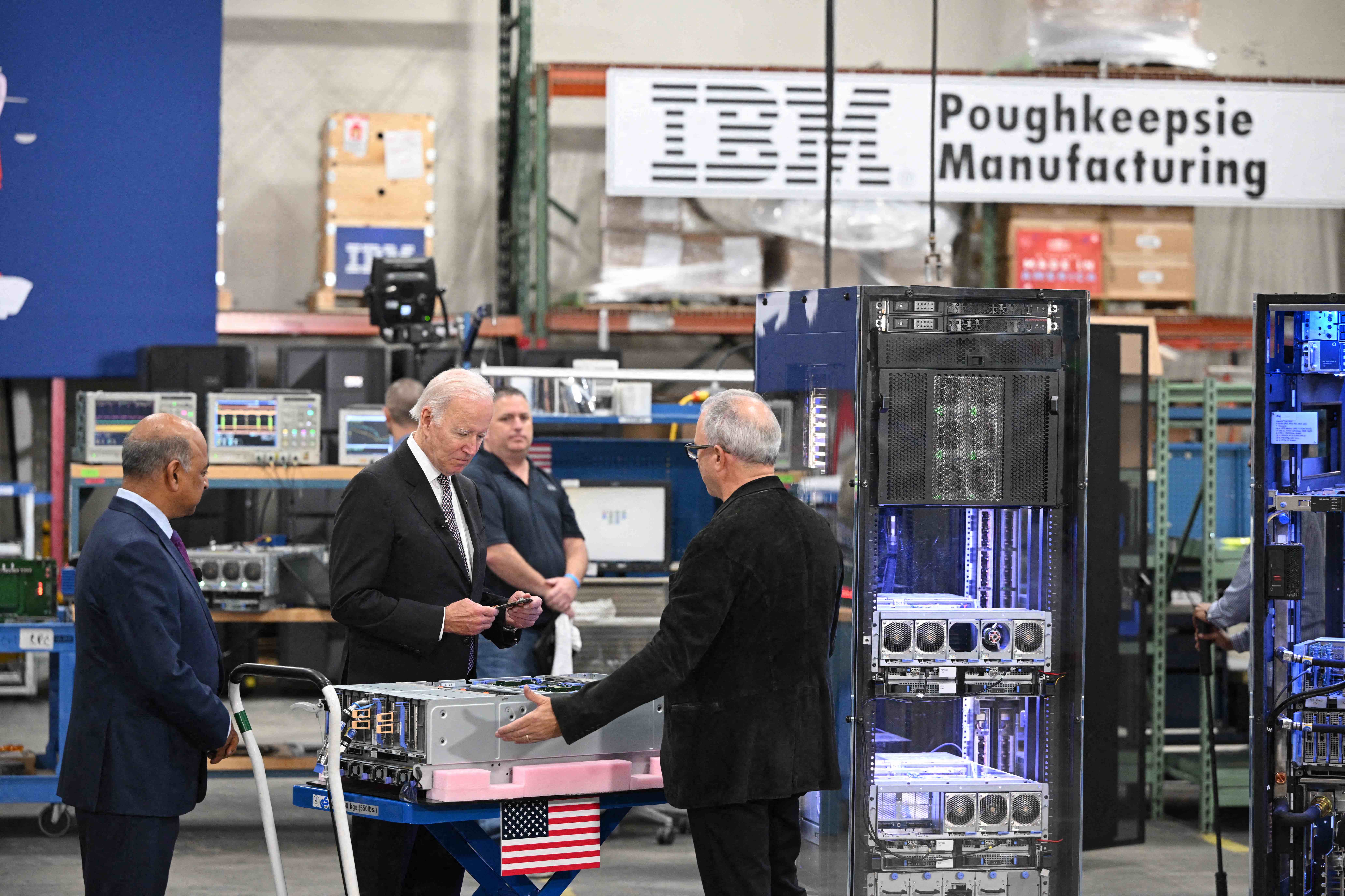 US President Joe Biden tours the IBM facility in Poughkeepsie, New York, on October 6, 2022.