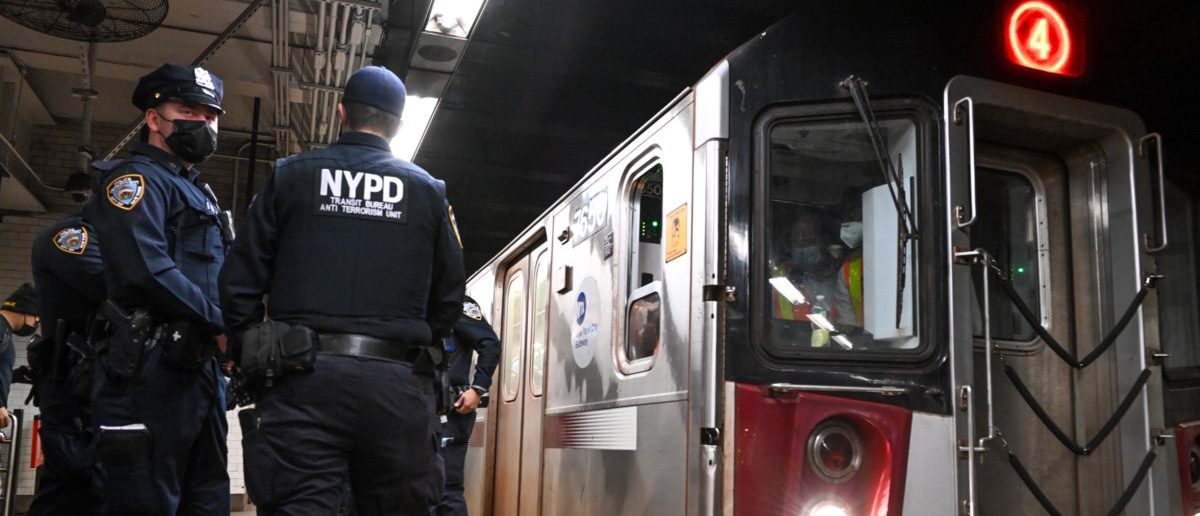 NEW YORK, NEW YORK - APRIL 12: Members of the NYPD investigate an incident on an uptown 4 subway after an emergency brake was pulled near Union Square on April 12, 2022 in New York City. The NYPD and other security agencies are on heightened alert after multiple people were injured when a gunman opened fire and released smoke devices at the 36th Street and Fourth Avenue station in the Sunset Park neighborhood earlier in the day. (Photo by Alexi J. Rosenfeld/Getty Images)