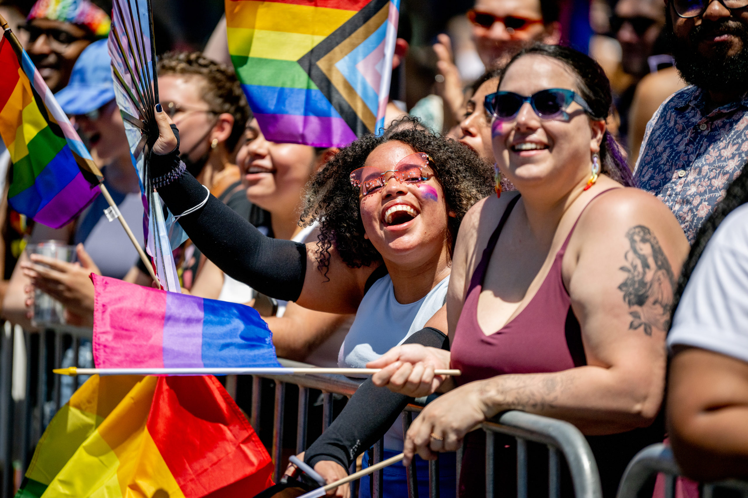 People in Pride colors attend and march during the 2022 New York City Pride March on June 26, 2022 in New York City. (Photo by Roy Rochlin/Getty Images)