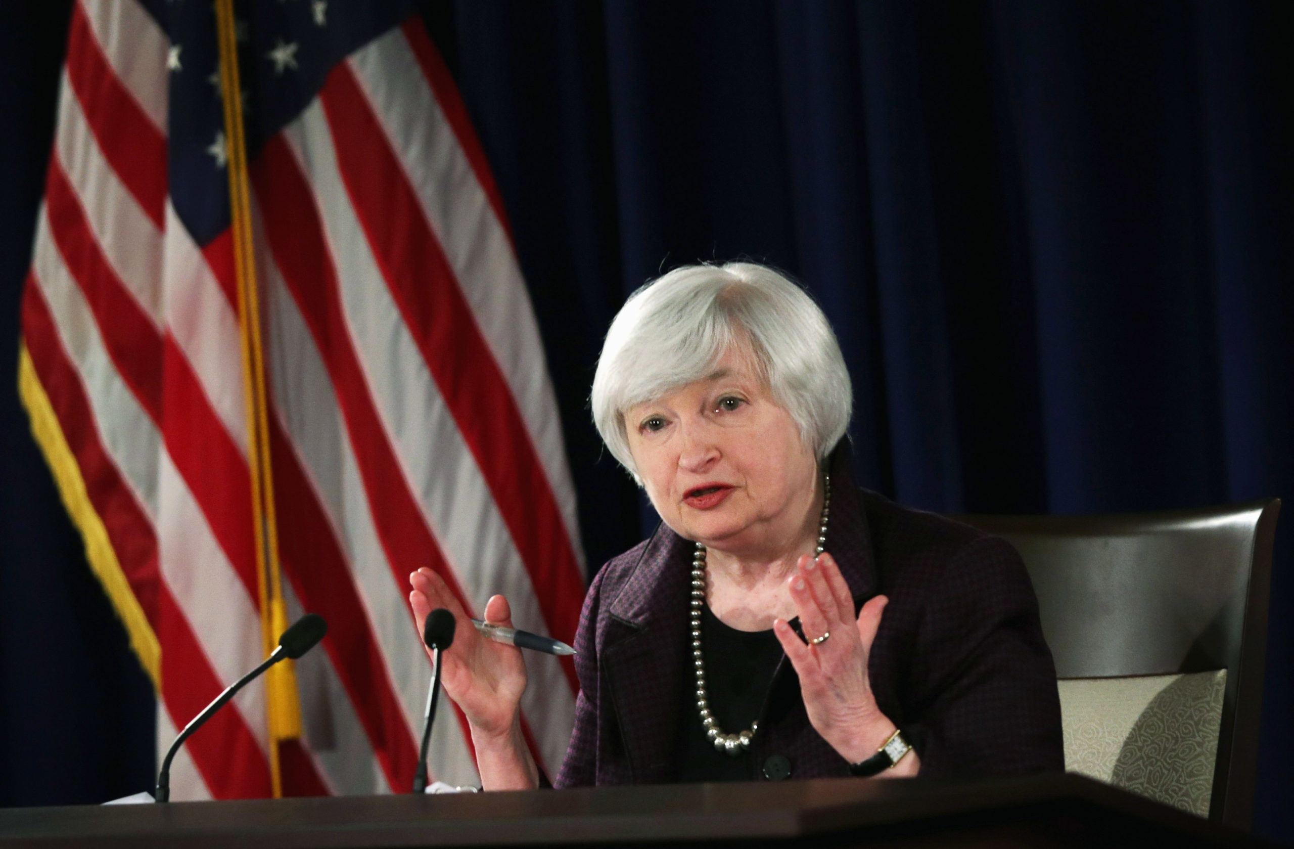 WASHINGTON, DC - DECEMBER 17: Federal Reserve Board Chairwoman Janet Yellen speaks during a news conference December 17, 2014 at the headquarters of Federal Reserve Board of Governors in Washington, DC. The Federal Reserve announced that it will not increase target funds rate for now. (Photo by Alex Wong/Getty Images)