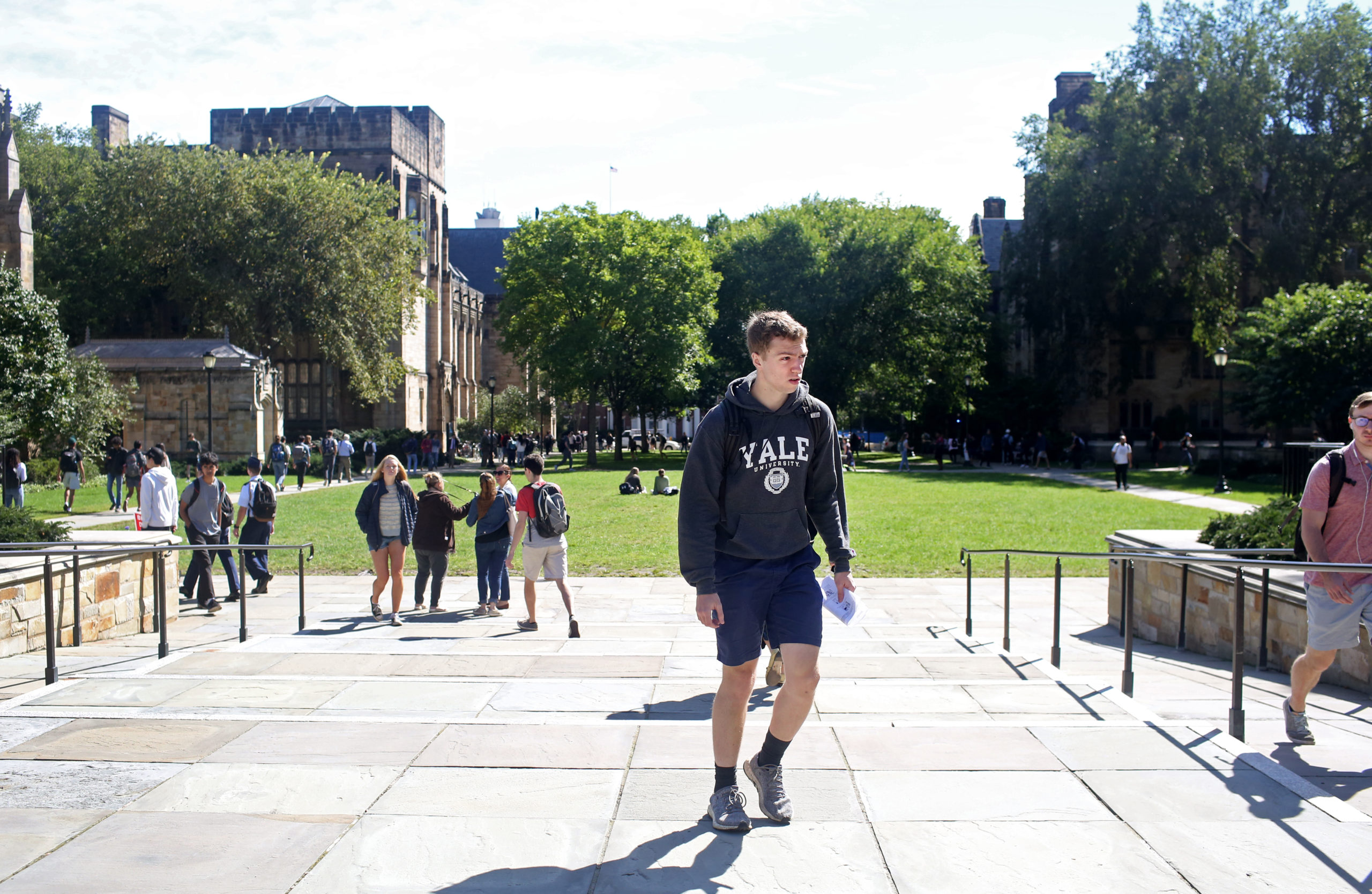 Students walk through the campus of Yale University on the day the U.S. Senate Judiciary Committee was holding hearings for testimony from Dr. Christine Blasey Ford and Supreme Court nominee Brett Kavanaugh September 27, 2018 in New Haven, Connecticut. Blasey Ford, a professor at Palo Alto University and a research psychologist at the Stanford University School of Medicine, has accused Kavanaugh of sexually assaulting her during a party in 1982 when they were high school students in suburban Maryland. (Photo by Yana Paskova/Getty Images)