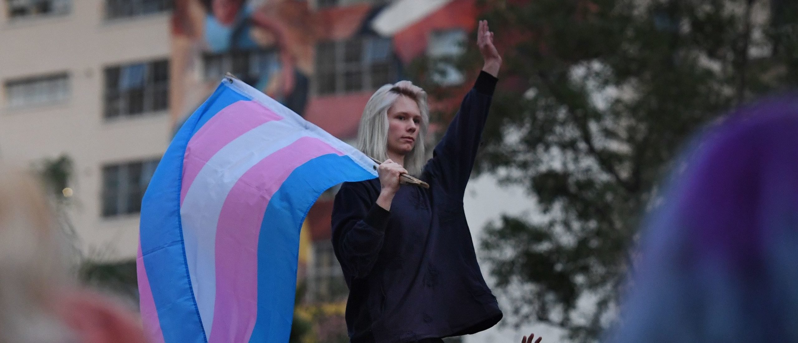 Members of the Transgender community and their supporters hold a rally and march to City Hall before the mid-term elections to protest against what they say are continual attacks from the Trump administration, in Los Angeles, California on November 2, 2018. (Photo by Mark RALSTON / AFP) (Photo credit should read MARK RALSTON/AFP via Getty Images)