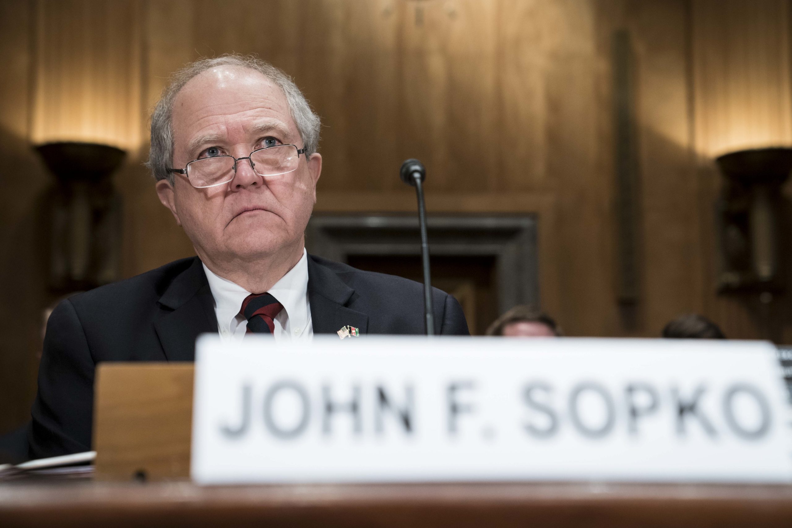 WASHINGTON, DC - FEBRUARY 11: John F. Sopko, special inspector general for Afghanistan reconstruction, testifies before the Senate Homeland Security and Governmental Affairs Committee in the Dirksen Senate Office Building on February 11, 2020 in Washington, DC. The Senate committee heard testimony on the costs and benefits of the war in Afghanistan which is America's longest war.