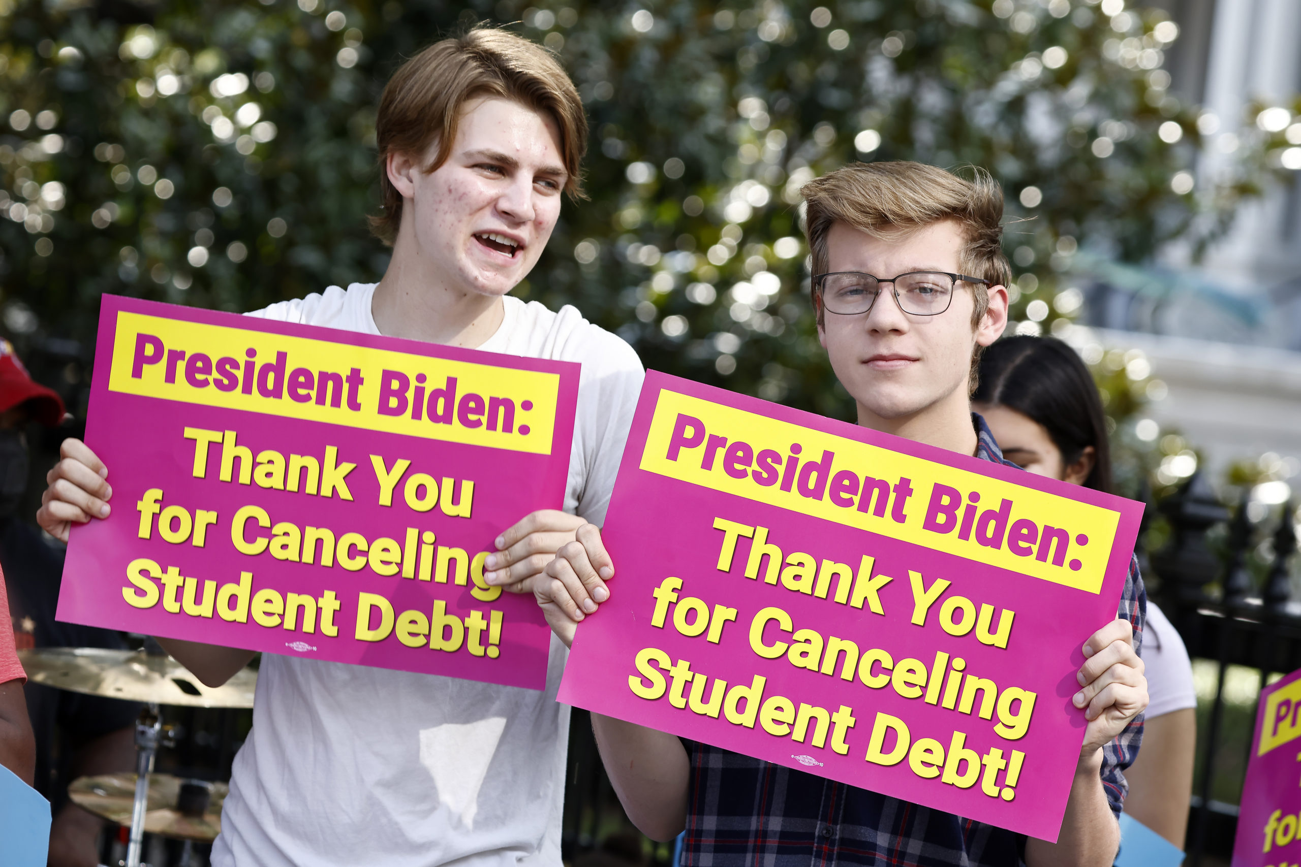 Student loan borrowers stage a rally in front of The White House to celebrate President Biden cancelling student debt and to begin the fight to cancel any remaining debt on August 25, 2022 in Washington, DC. (Photo by Paul Morigi/Getty Images for We the 45m)