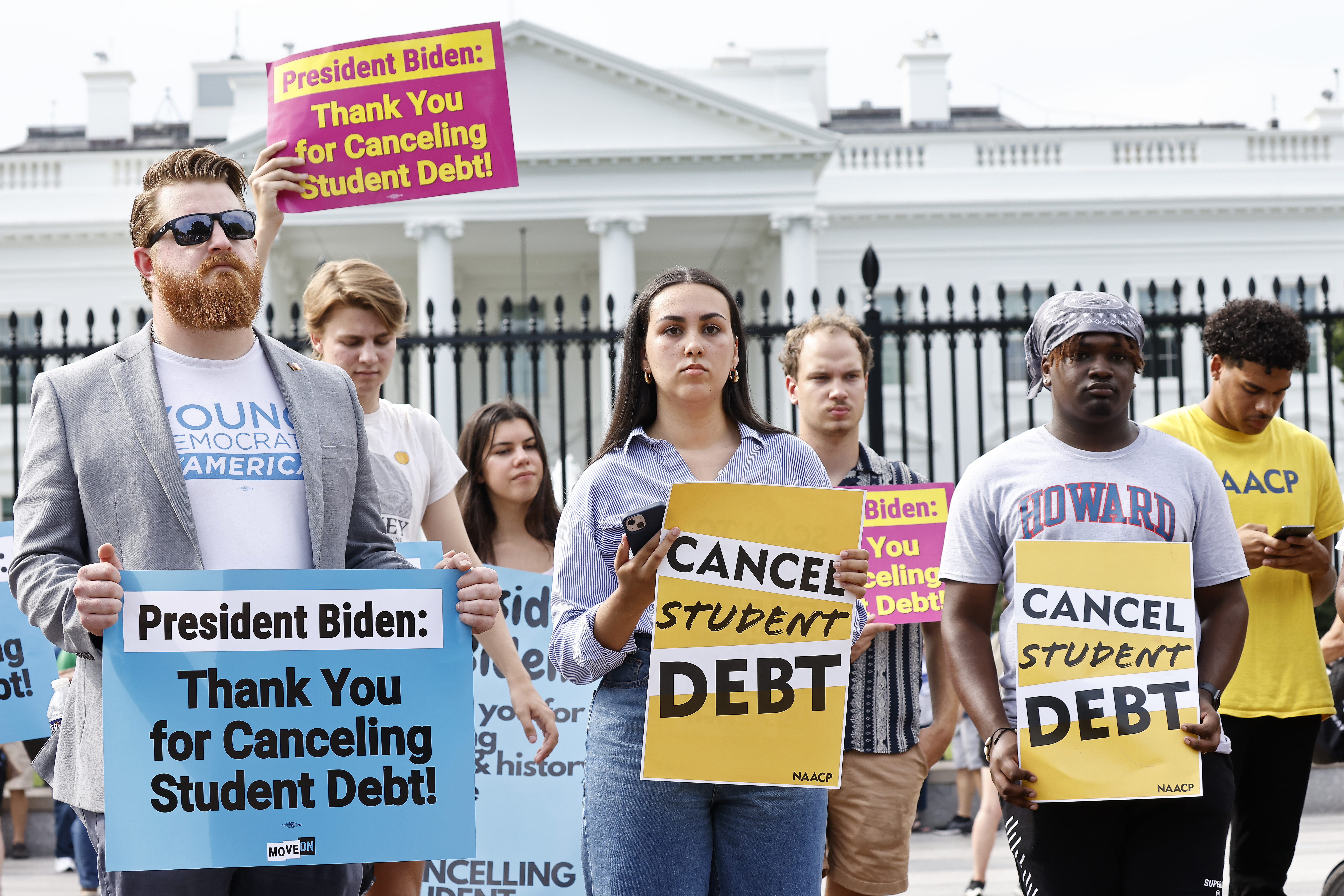 Student loan borrowers stage a rally in front of The White House to celebrate President Biden cancelling student debt and to begin the fight to cancel any remaining debt on August 25, 2022 in Washington, DC. (Photo by Paul Morigi/Getty Images for We the 45m)