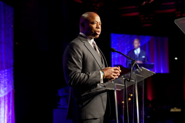 NEW YORK, NEW YORK - OCTOBER 24: Mayor Eric Adams speaks onstage during Angel Ball 2022 hosted by Gabrielle's Angel Foundation at Cipriani Wall Street on October 24, 2022 in New York City. (Photo by Mark Sagliocco/Getty Images for Gabrielle's Angel Foundation )