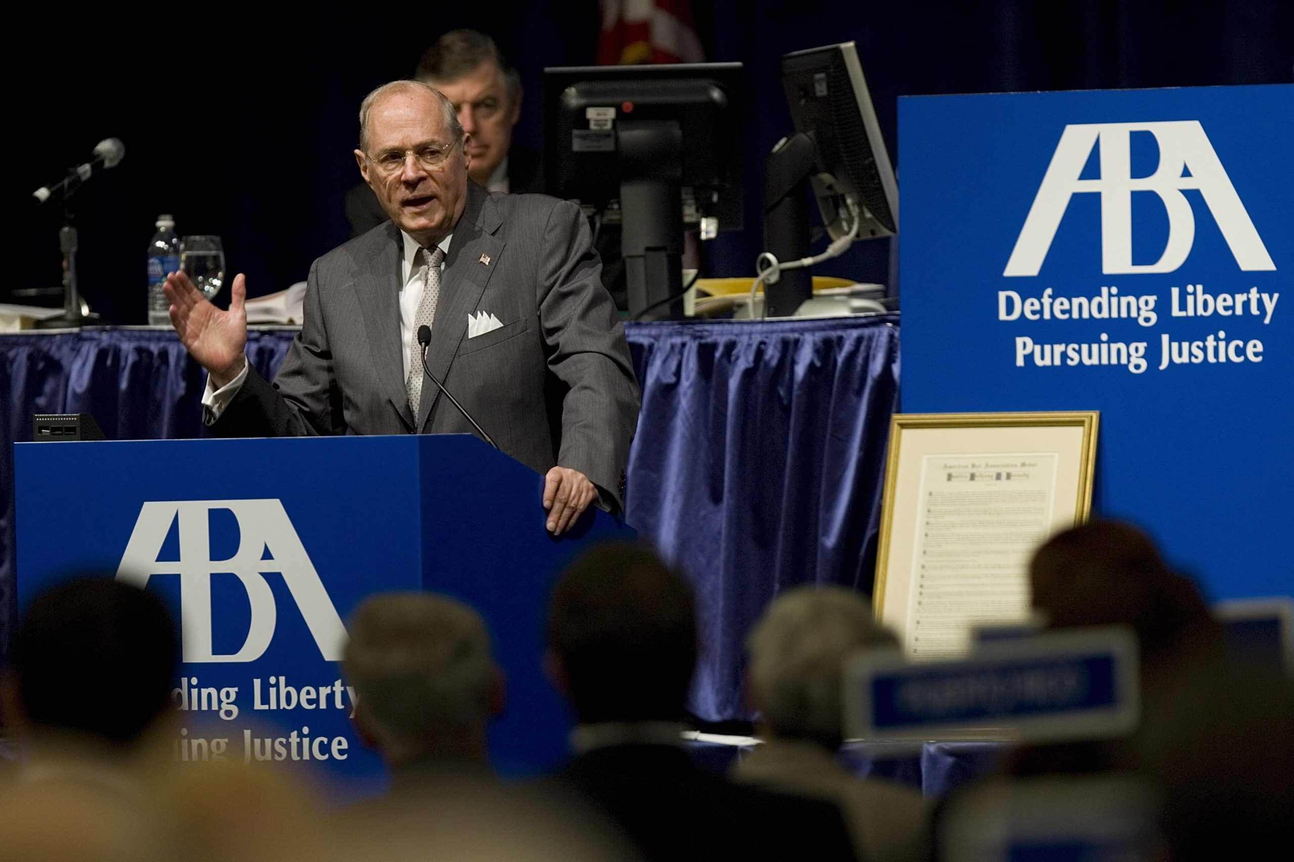 Anthony Kennedy, associate Justice of the United States Supreme Court, speaks to members of the ABA at the Moscone Center August 13, 2007 in San Francisco, California. In 1988 President Ronald Reagan appointed Kennedy, a moderate, to the Supreme Court. He often acts as the swing voter. (Photo by David Paul Morris/Getty Images)