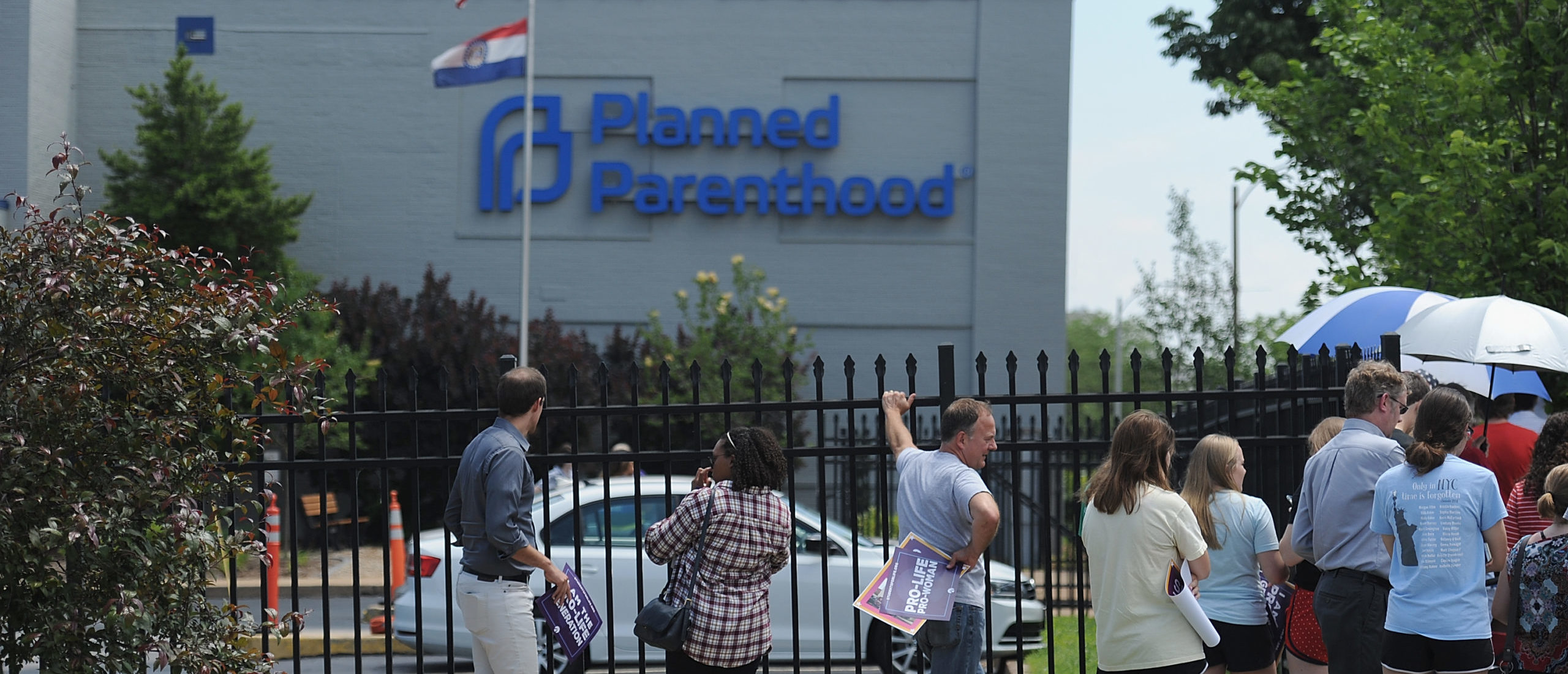 ST LOUIS, MO - JUNE 04: A group of demonstrators gather during a pro-life rally outside the Planned Parenthood Reproductive Health Center on June 4, 2019 in St Louis, Missouri. The fate of Missouri's lone abortion clinic could be decided today in St. Louis Circuit Court after a restraining order prohibiting Missouri from letting the clinic's license lapse was granted last week. (Photo by Michael B. Thomas/Getty Images)