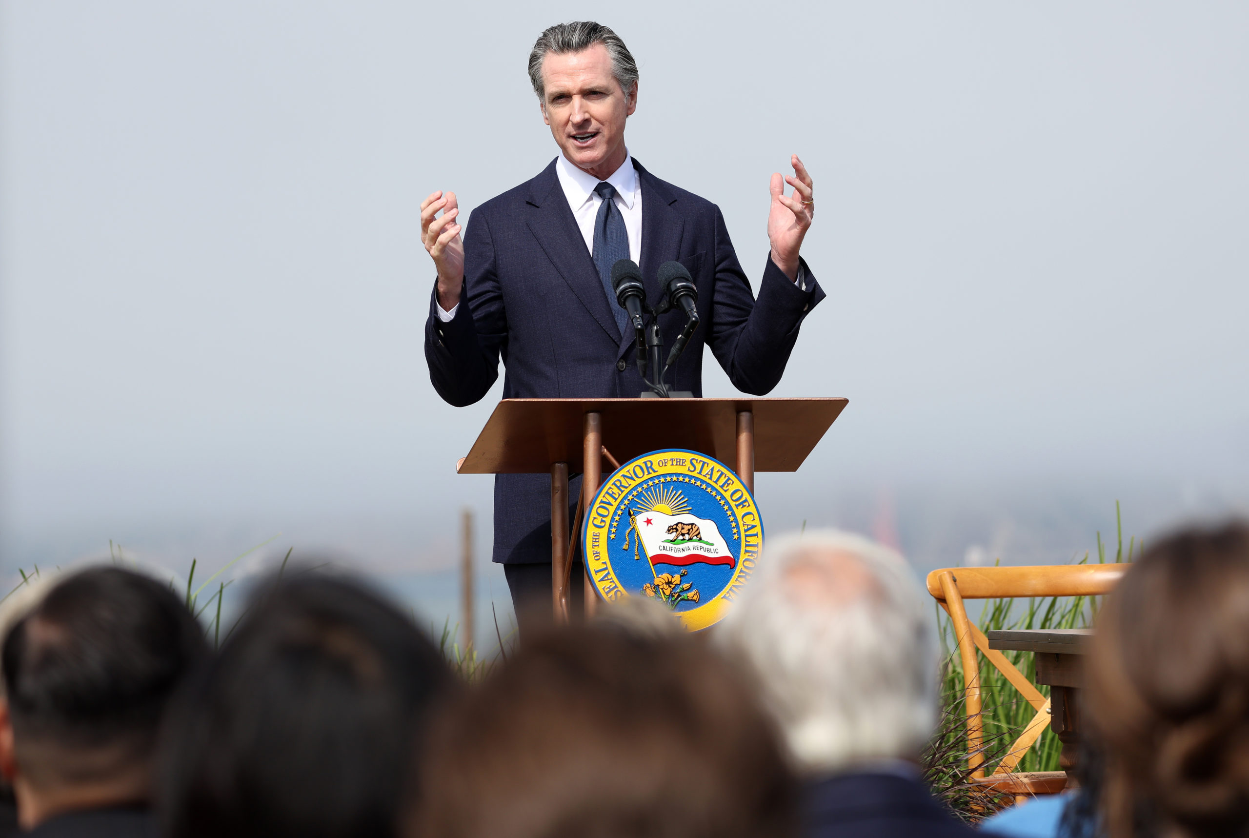 SAN FRANCISCO, CALIFORNIA - OCTOBER 06: (L-R) California Gov. Gavin Newsom speaks during a press conference on October 06, 2022 in San Francisco, California. California Gov. Gavin Newsom was joined by the governors of Washington, Oregon and the premier of British Columbia to sign a new climate agreement to further expand the region’s climate partnership. (Photo by Justin Sullivan/Getty Images)