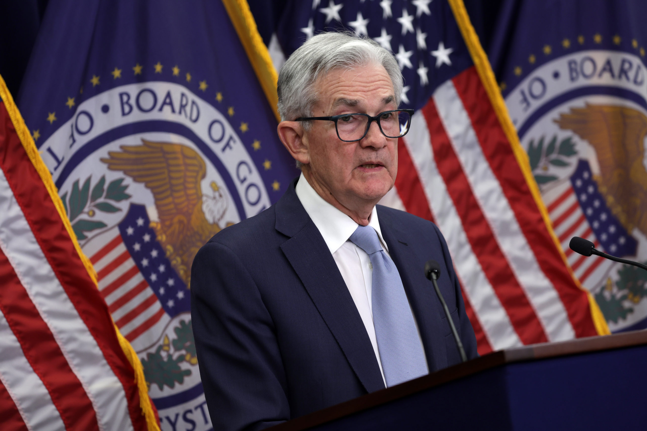 WASHINGTON, DC - DECEMBER 14: Federal Reserve Board Chairman Jerome Powell speaks during a news conference after a Federal Open Market Committee meeting on December 14, 2022 in Washington, DC. The Federal Reserve announced that it will raise interest rates by a 0.5 percentage point to 4.5. (Photo by Alex Wong/Getty Images)