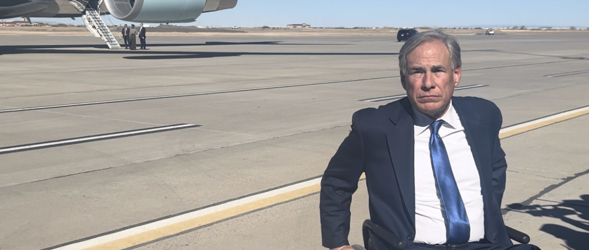 Texas Gov. Greg Abbott speaks with reporters after greeting the president in El Paso, Texas (Jennie Taer//Daily Caller News Foundation)