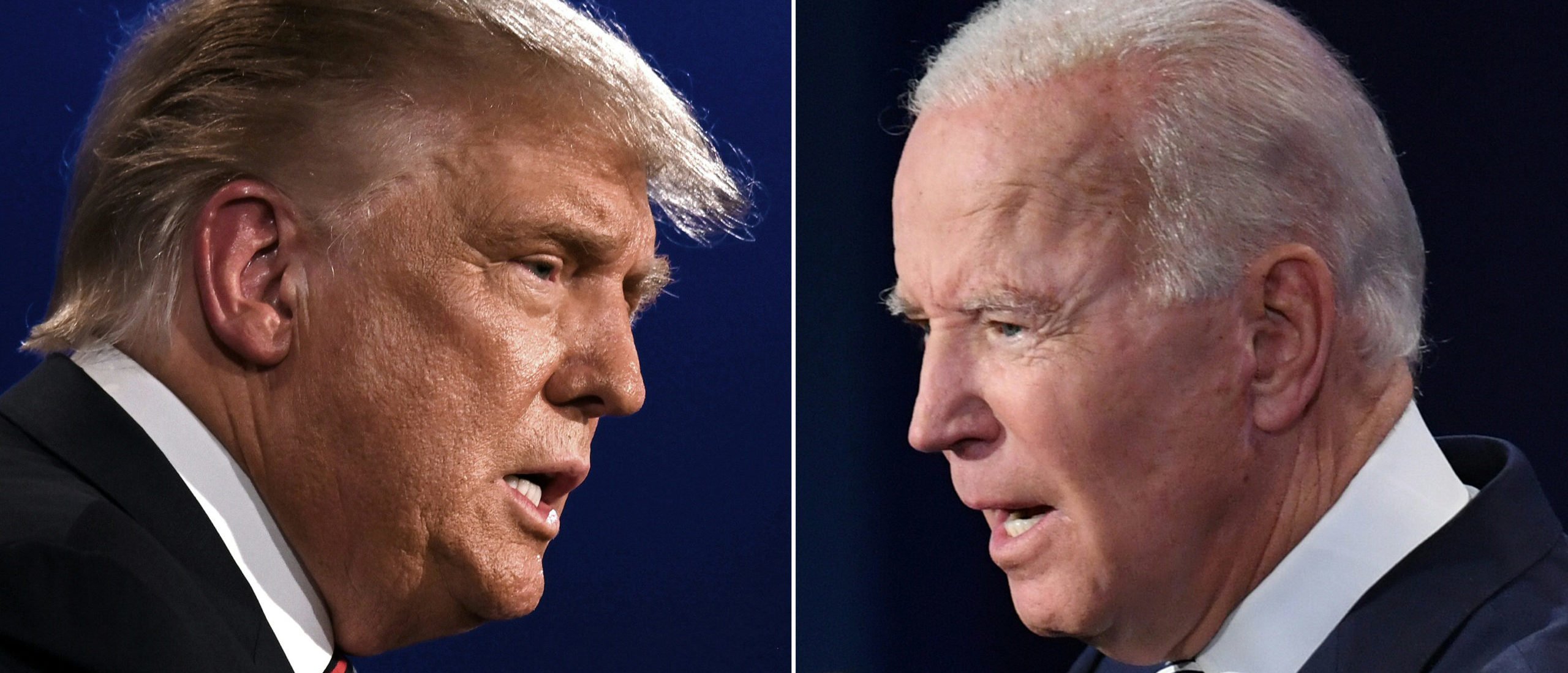 TOPSHOT - (COMBO) This combination of pictures created on September 29, 2020 shows US President Donald Trump (L) and Democratic Presidential candidate former Vice President Joe Biden squaring off during the first presidential debate at the Case Western Reserve University and Cleveland Clinic in Cleveland, Ohio on September 29, 2020. (Photos by JIM WATSON and SAUL LOEB / AFP) 