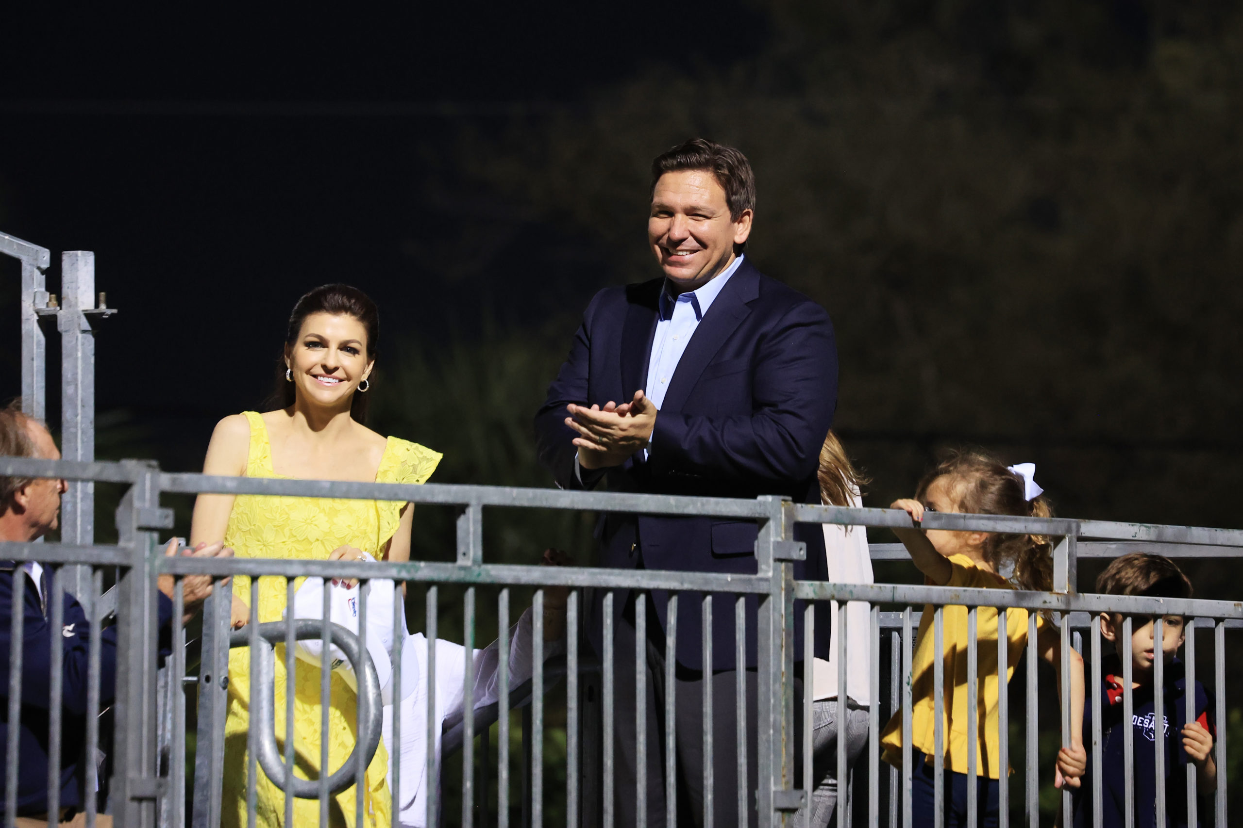  Florida Gov. Ron DeSantis and wife Casey DeSantis look on during The Match 7 at Pelican Golf Club on December 10, 2022 in Belleair, Florida. (Photo by David Cannon/Getty Images for The Match)