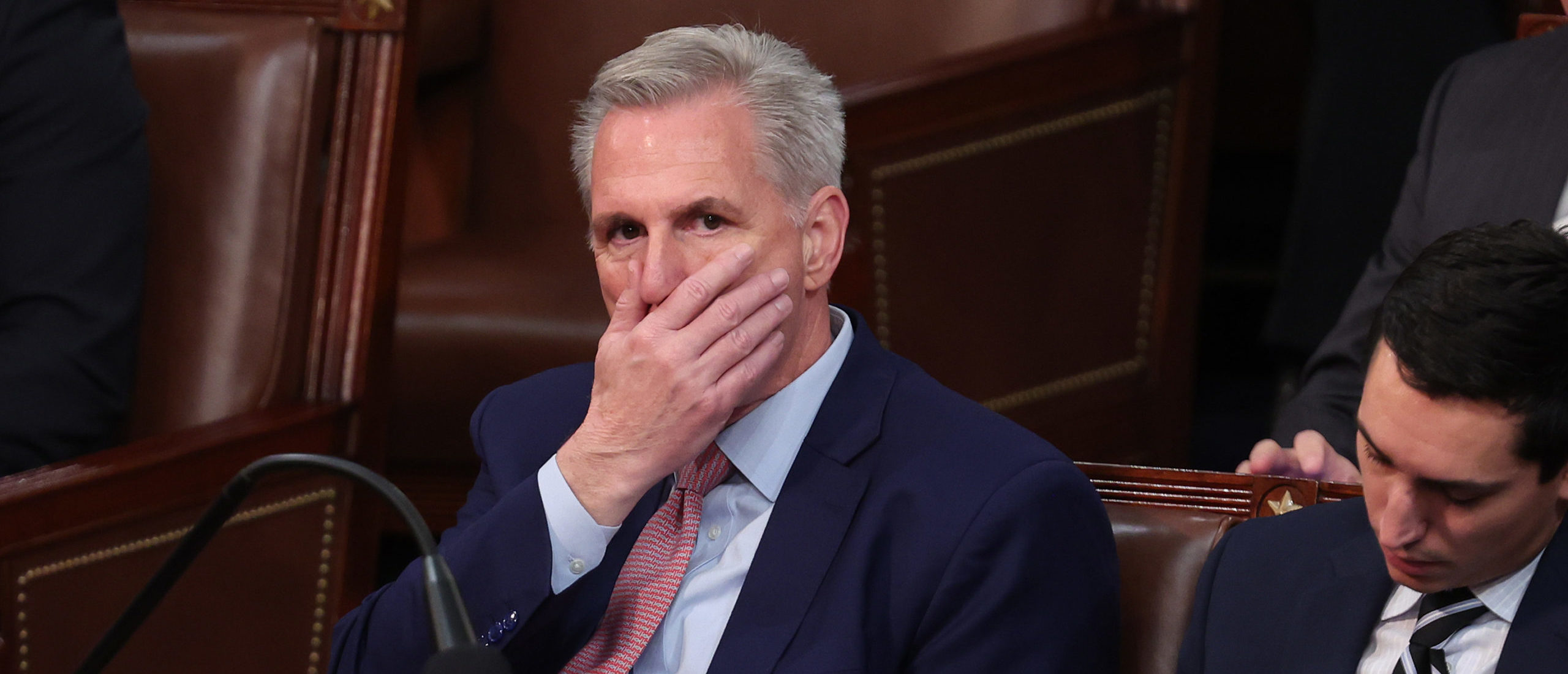 WASHINGTON, DC - JANUARY 03: U.S. House Minority Leader Kevin McCarthy (R-CA) reacts as Representatives cast their votes for Speaker of the House on the first day of the 118th Congress in the House Chamber of the U.S. Capitol Building on January 03, 2023 in Washington, DC. Today members of the 118th Congress will be sworn-in and the House of Representatives will elect a new Speaker of the House. (Photo by Win McNamee/Getty Images)