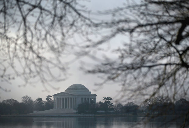 WASHINGTON, DC - MARCH 20: The Thomas Jefferson Memorial is seen on the first day of spring March 20, 2014 in Washington, DC. Spring begins with the vernal equinox at 12:57 pm EDT today. (Photo by Alex Wong/Getty Images)