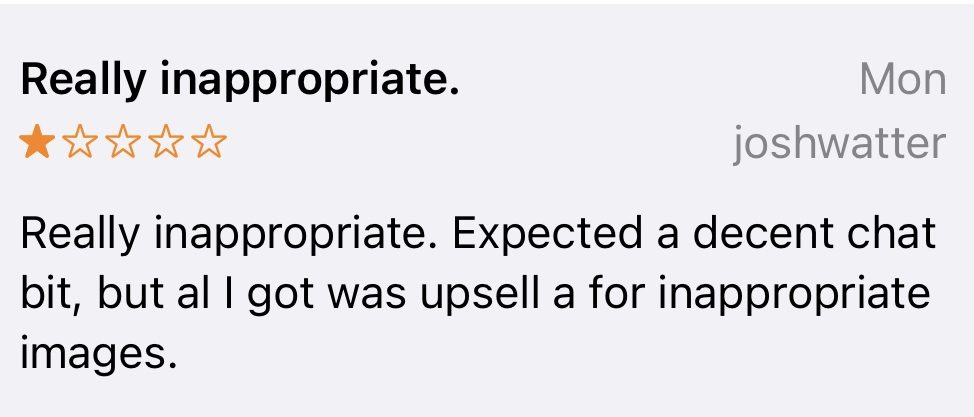 Screenshot of a review in the app store