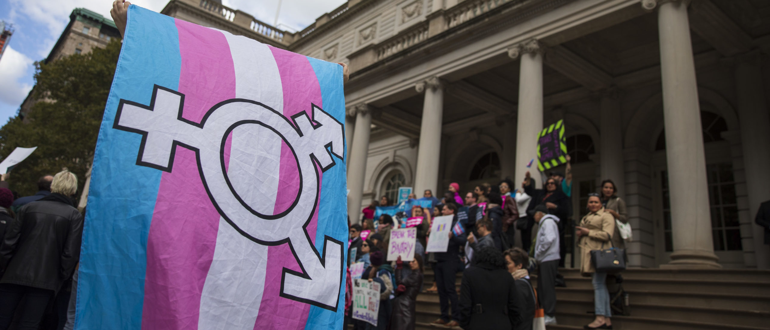 NEW YORK, NY - OCTOBER 24: L.G.B.T. activists and their supporters rally in support of transgender people on the steps of New York City Hall, October 24, 2018 in New York City. (Photo by Drew Angerer/Getty Images)