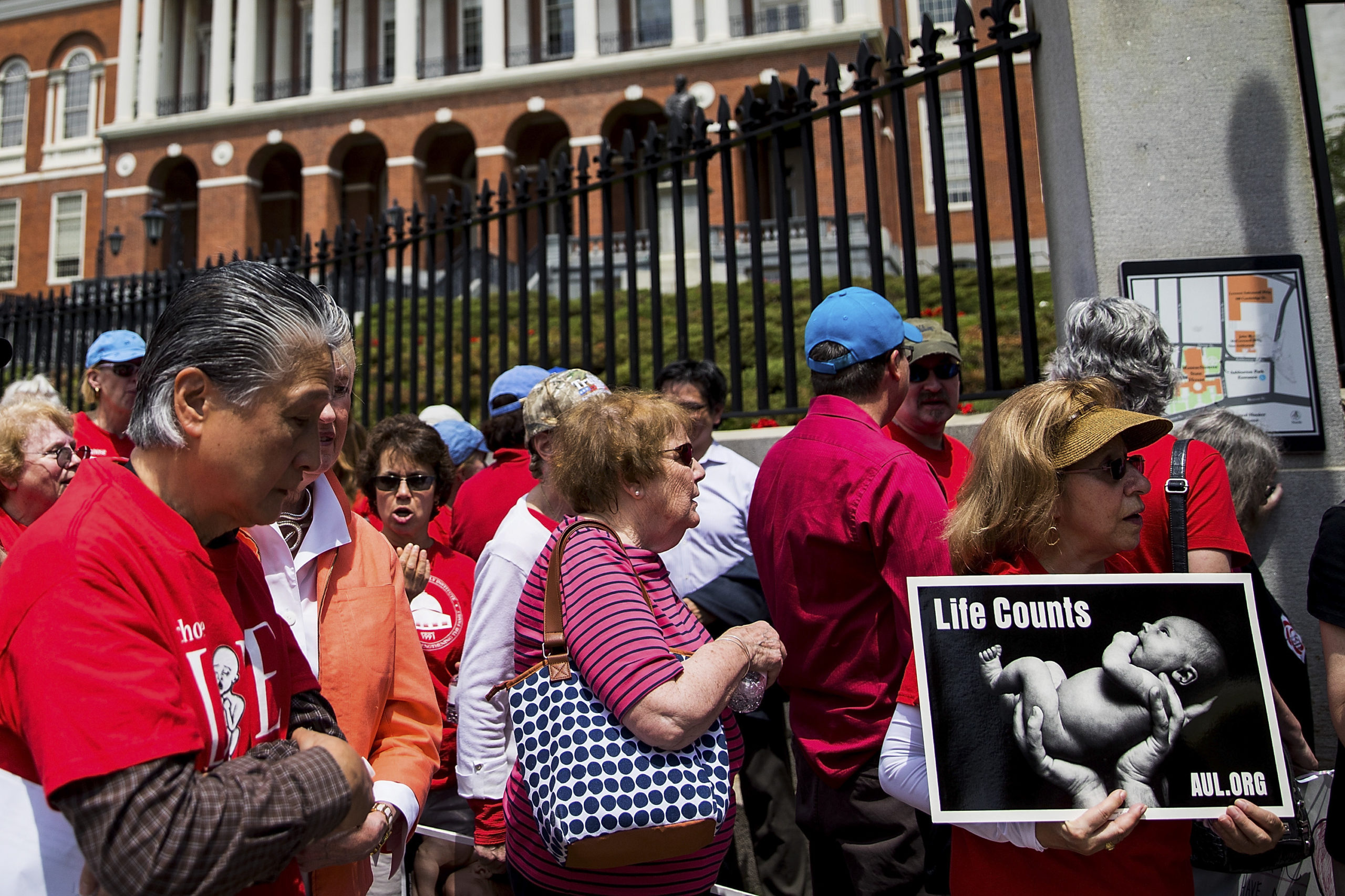 Members of Massachusetts Citizens for Life hold a rally outside the Massachusetts Statehouse on June 17, 2019 in Boston, Massachusetts. 
