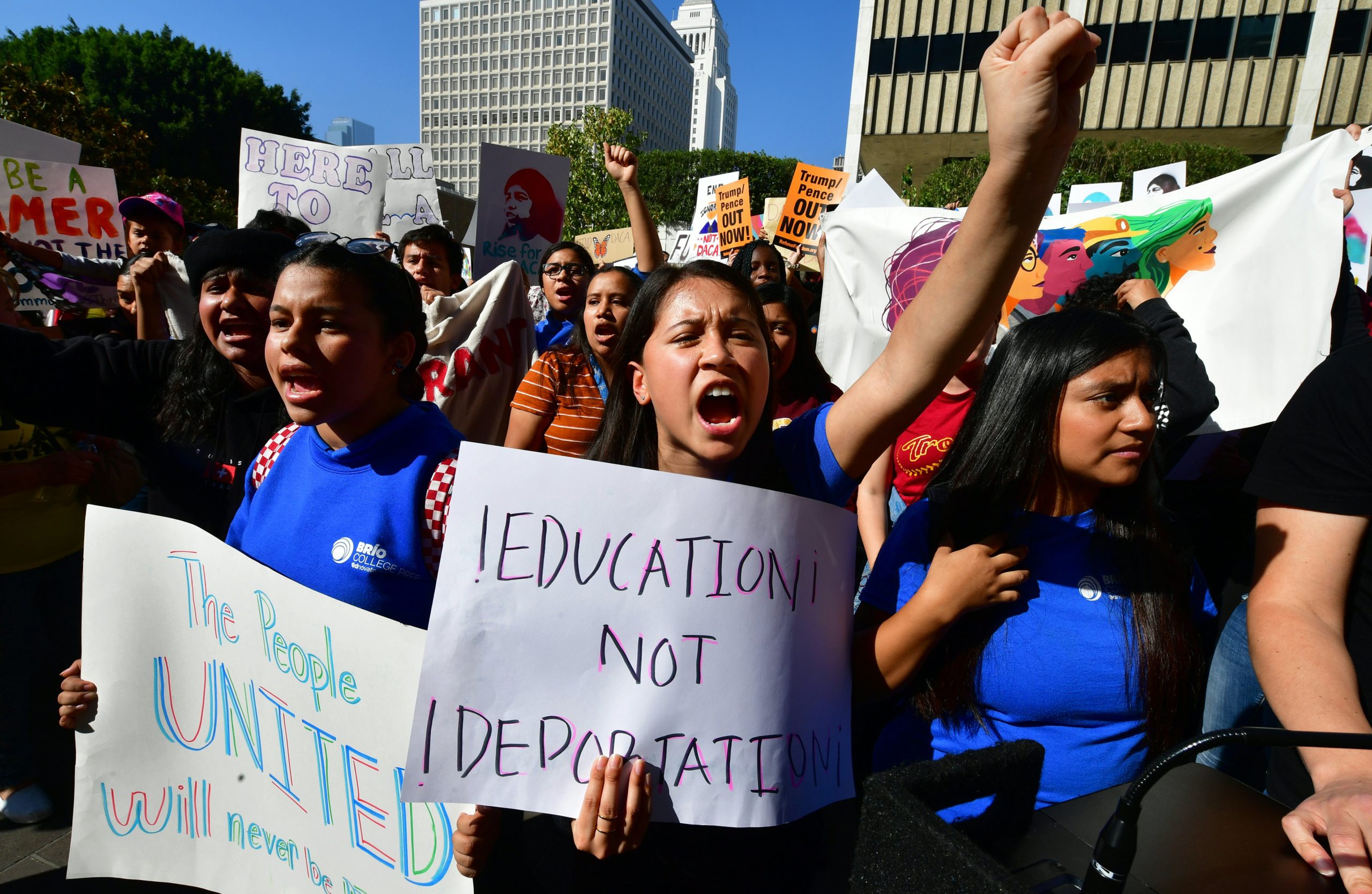 Students and supporters of DACA rally in downtown Los Angeles, California on November 12, 2019 as the US Supreme Court hears arguments to make a decision regarding the future of "Dreamers" as beneficiaries of DACA(Deferred Action for Childhood Arrivals)are known.
