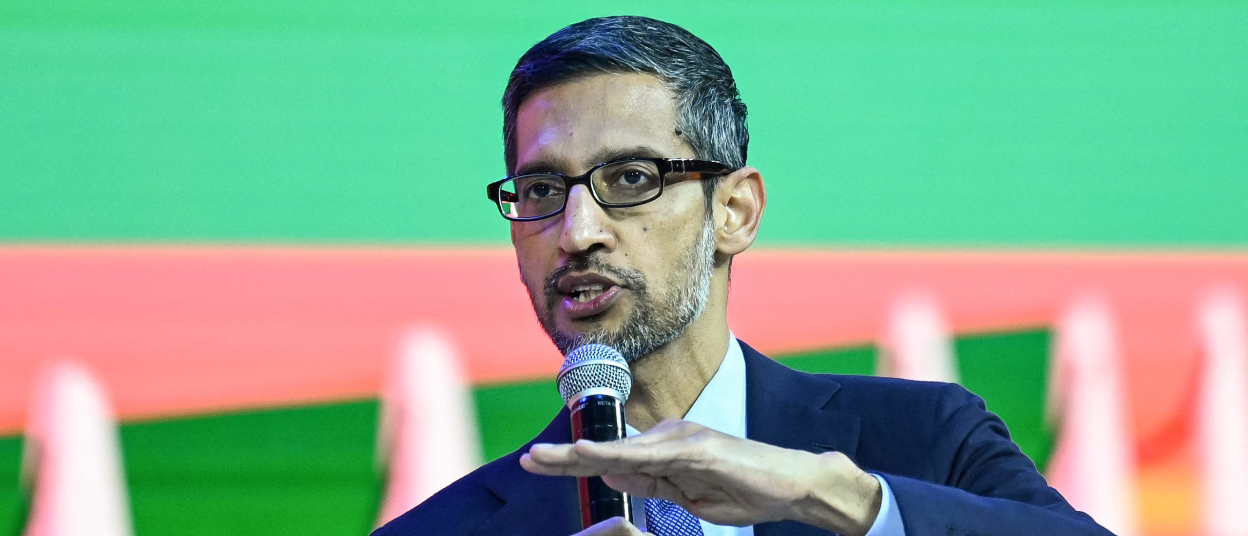 Sundar Pichai, CEO of Google Inc. speaks during an event in New Delhi on December 19, 2022.