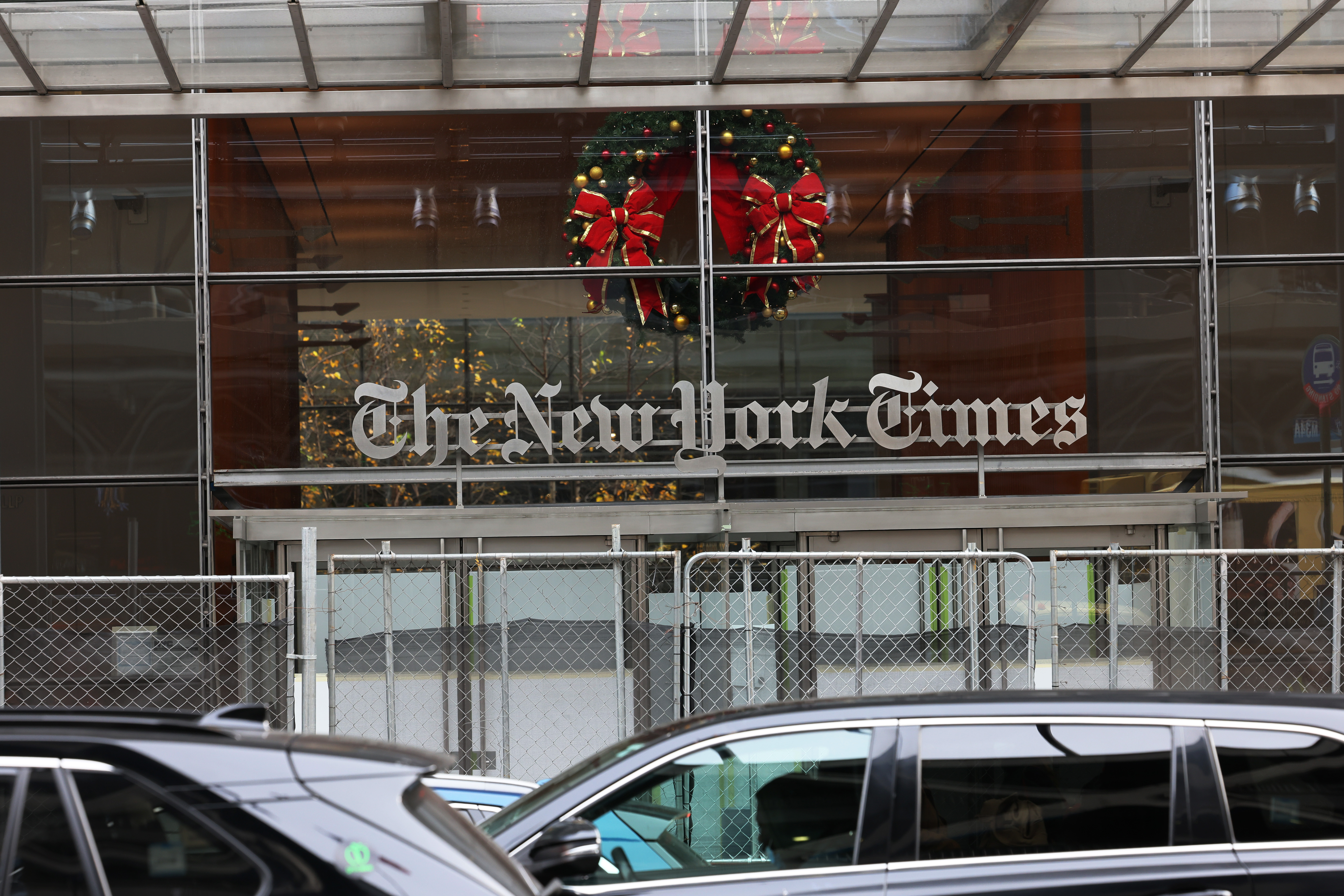 NEW YORK, NEW YORK - DECEMBER 08: The New York Times headquarters is seen on December 08, 2022 in New York City. More than 1,100 unionized New York Times staff members participated in a a 24-hour strike today outside of the paper's headquarters. Photo by Michael M. Santiago/Getty Images