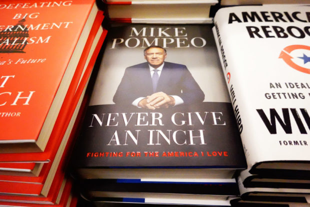 NEW YORK, NEW YORK - JANUARY 25: "Never Give an Inch: Fighting for the America I Love", a memoir by former Secretary of State Mike Pompeo, is displayed for sale at a Barnes & Nobles bookstore on January 25, 2023 in New York City. The memoir centers around his time in former President Donald Trump's administration. The book comes as Pompeo may be considering a run for the White House in 2024. (Photo by Michael M. Santiago/Getty Images)