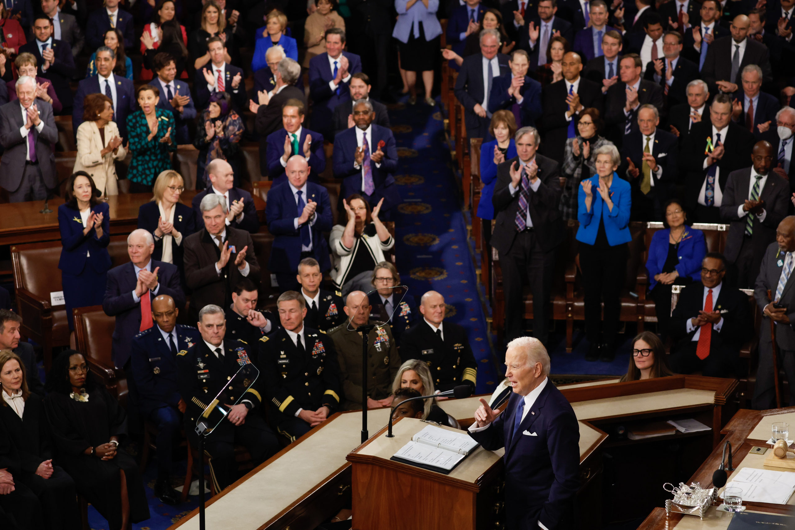 U.S. President Joe Biden delivers his State of the Union address during a joint meeting of Congress in the House Chamber of the U.S. Capitol on February 07, 2023 in Washington, DC. The speech marks Biden's first address to the new Republican-controlled House. (Photo by Chip Somodevilla/Getty Images)