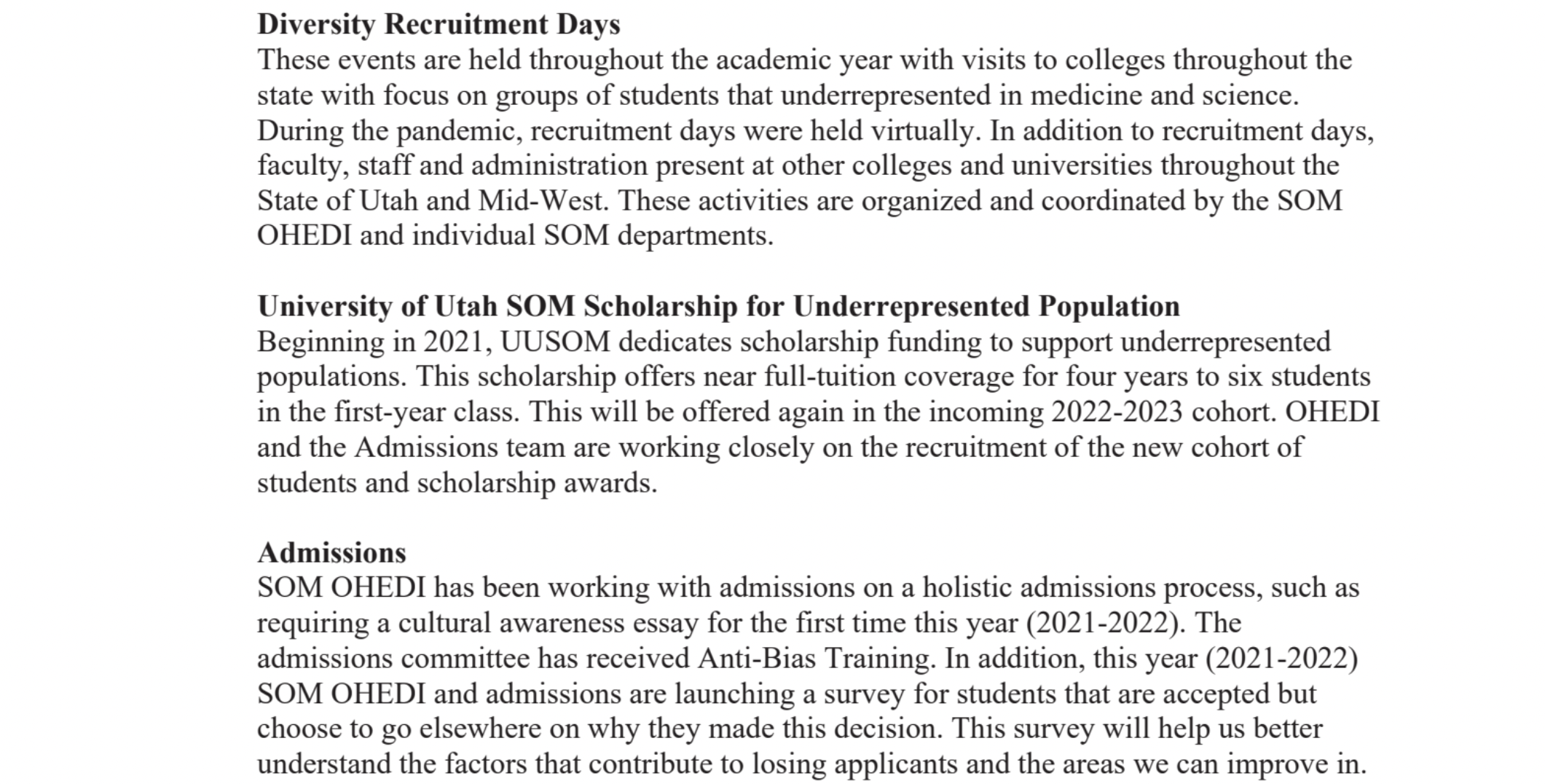 Utah School of Medicine status report
