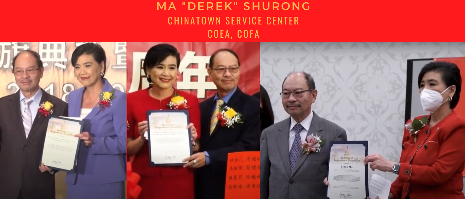 Rep. Judy Chu has awarded five Certificates of Congressional Recognition to Ma "Derek" Shurong, who's belonged to alleged Chinese intel front groups including the China Overseas Exchange Association and the China Overseas Friendship Association. Image created by the Daily Caller News Foundation. 