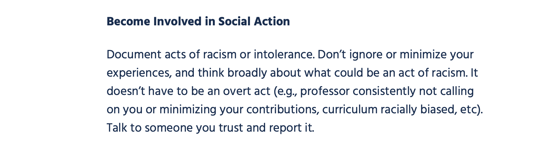 A section from the "Coping with Racism & Discrimination" list.