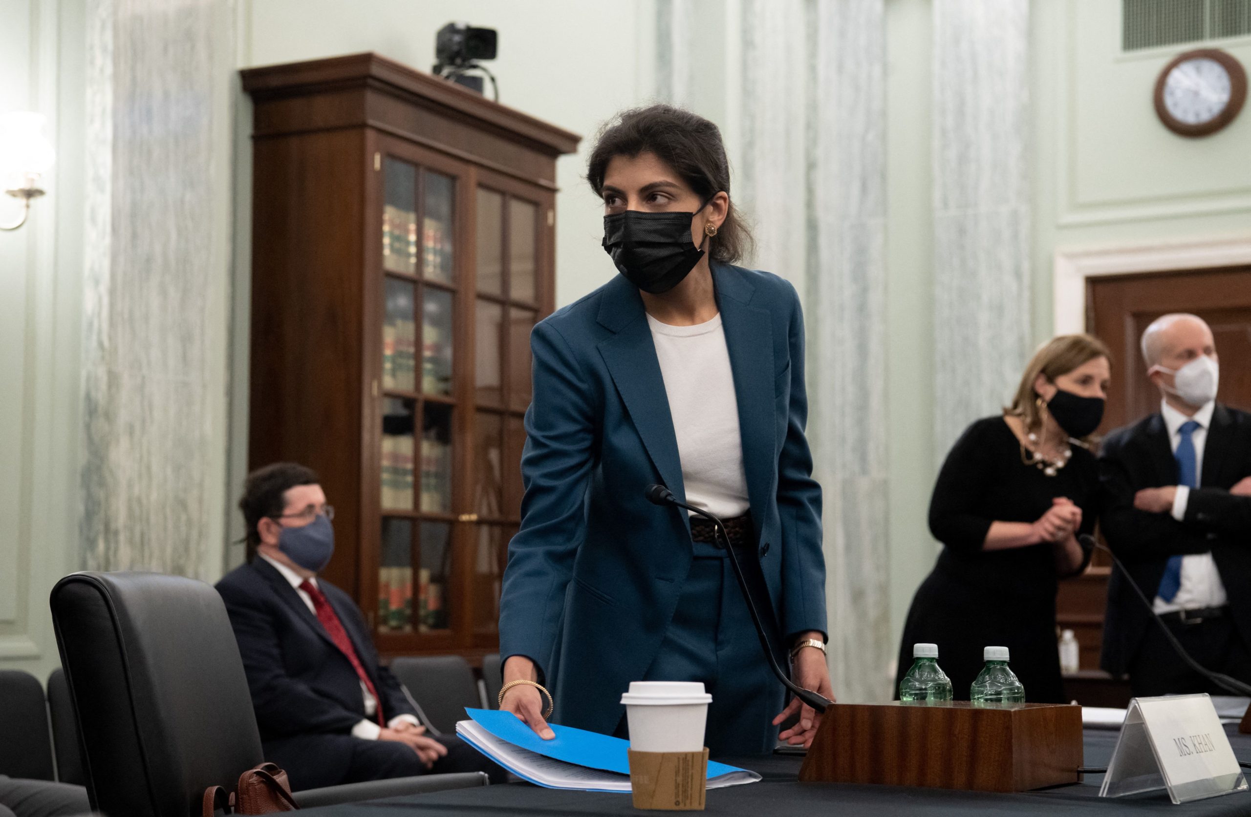 Lina Khan, then a nominee for Commissioner of the Federal Trade Commission (FTC), arrives to testify during a Senate Committee on Commerce, Science, and Transportation confirmation hearing on Capitol Hill in Washington, DC, April 21, 2021. (Photo by SAUL LOEB/POOL/AFP via Getty Images)