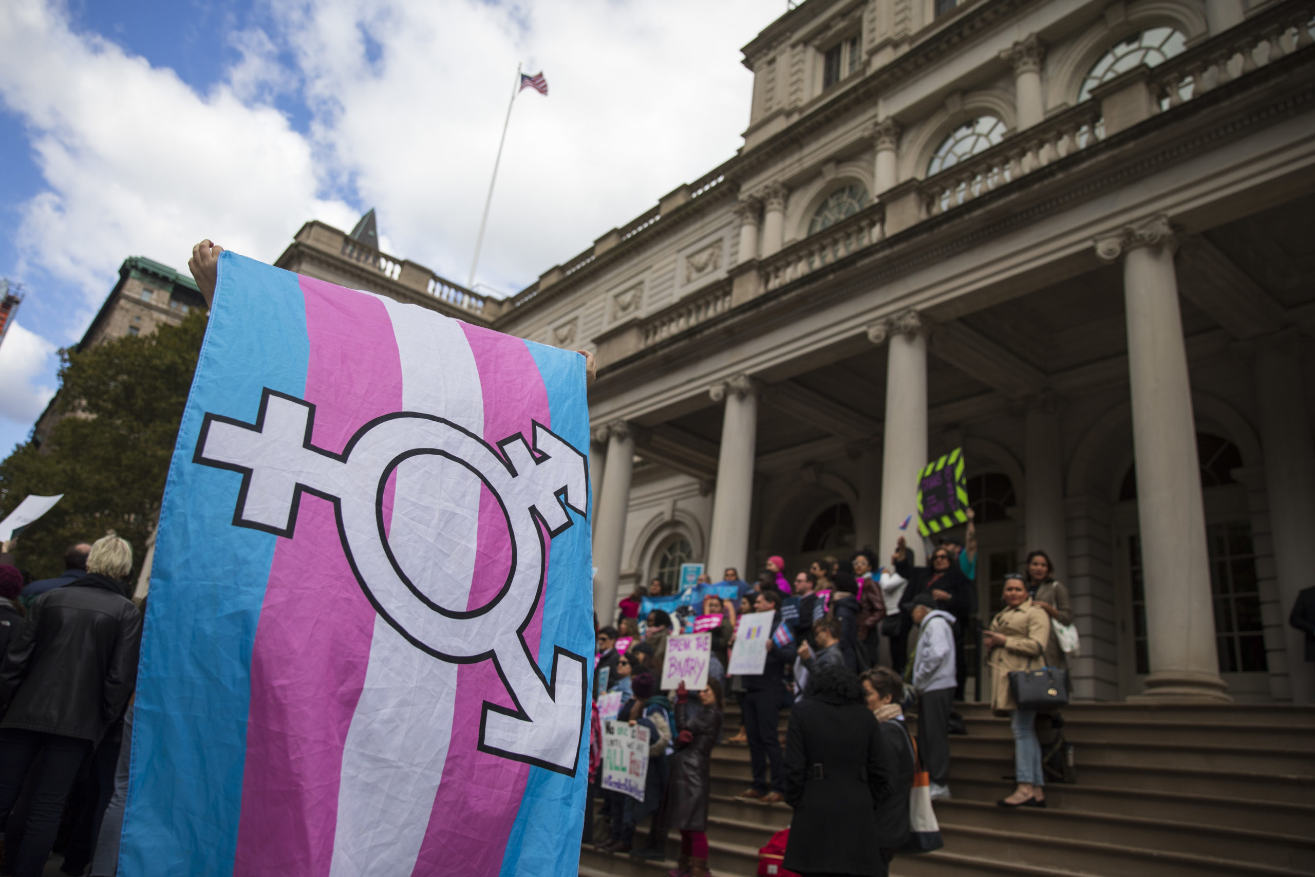 L.G.B.T. activists and their supporters rally in support of transgender people on the steps of New York City Hall, October 24, 2018 in New York City. 