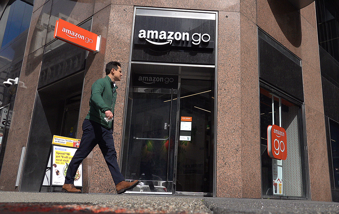 SAN FRANCISCO, CALIFORNIA - MARCH 07: A pedestrian walks by an Amazon Go store on March 07, 2023 in San Francisco, California. (Photo by Justin Sullivan/Getty Images)