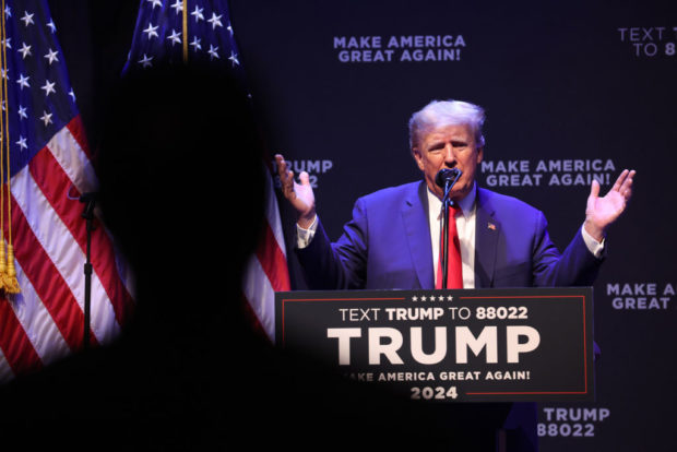 DAVENPORT, IOWA - MARCH 13: Former President Donald Trump speaks at the Adler Theatre on March 13, 2023 in Davenport, Iowa. Trump's visit follows those by potential challengers for the GOP presidential nomination, Florida Gov. Ron DeSantis and former U.N. Ambassador Nikki Haley, who hosted events in the state last week. (Photo by Scott Olson/Getty Images)