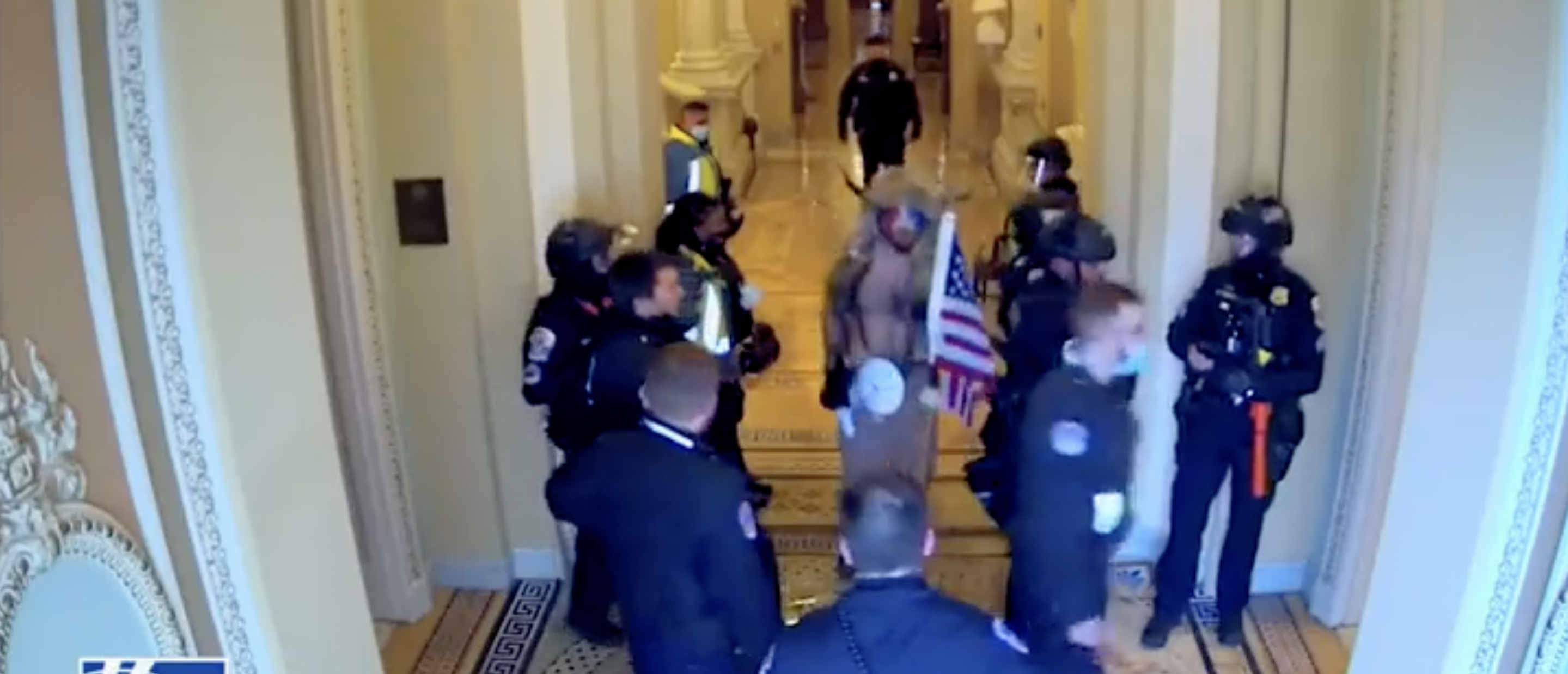 Previously Unseen Jan. 6 Footage Reveals Officers Apparently Leading QAnon Shaman Through Senate Halls