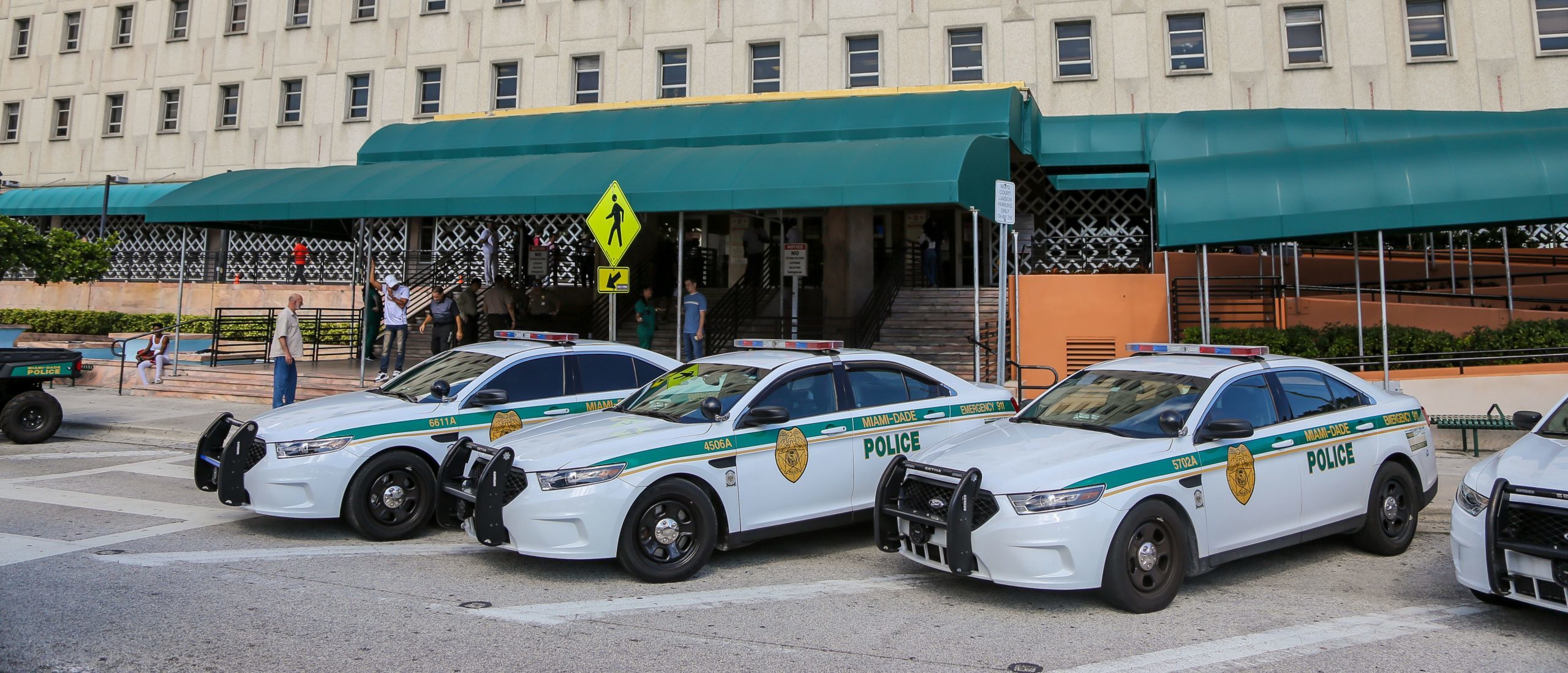 Police cars are seen outside the Miami-Dade County courthouse in Miami, Florida on November 8, 2019. (Photo by Zak BENNETT / AFP) (Photo by ZAK BENNETT/AFP via Getty Images)