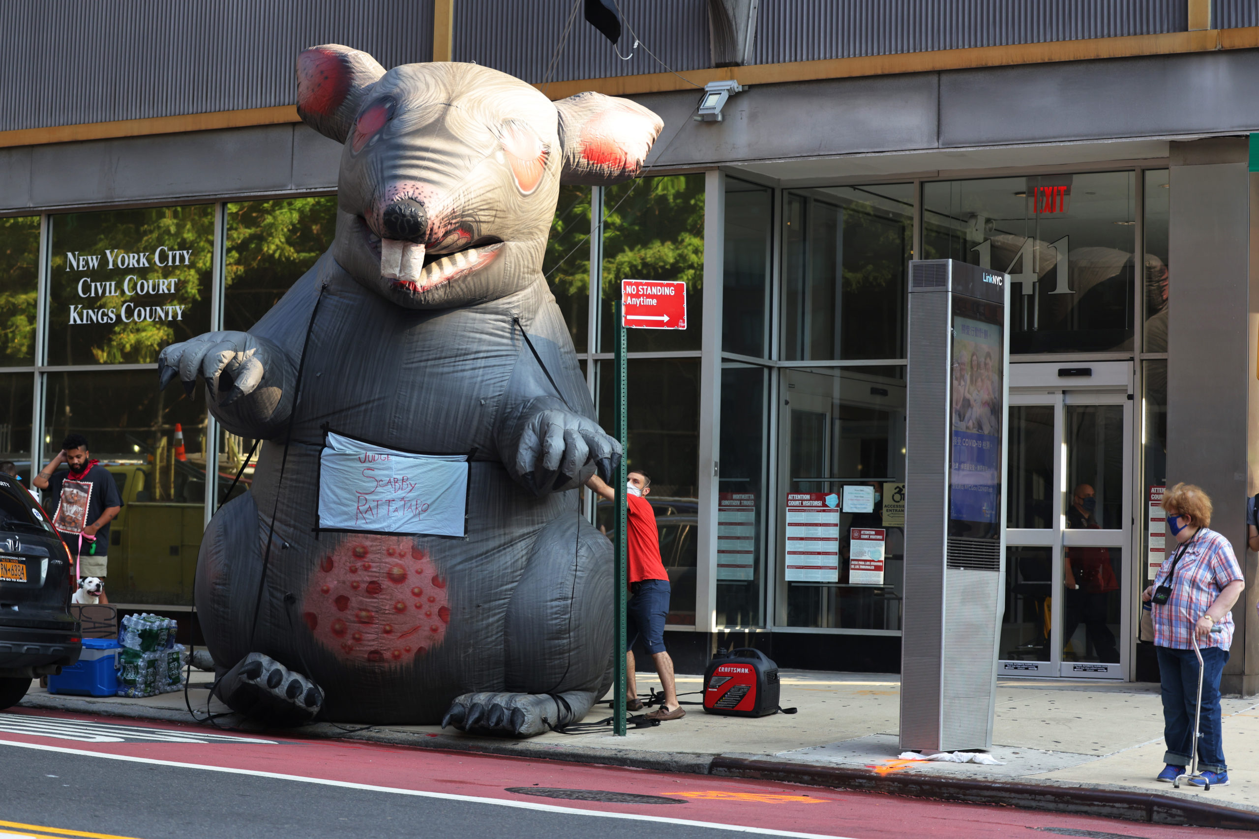 An giant rat is inflated by participants of a 'Resist Evictions' rally to protest evictions on August 10, 2020 in New York City. The Right to Counsel NYC Coalition organized a day of action across New York City for tenants who are struggling to pay rent due to the COVID-19 public health crisis. Gov. Andrew Cuomo extended the eviction moratorium which ended on August 6, for an extra 30 days. (Photo by Michael M. Santiago/Getty Images)